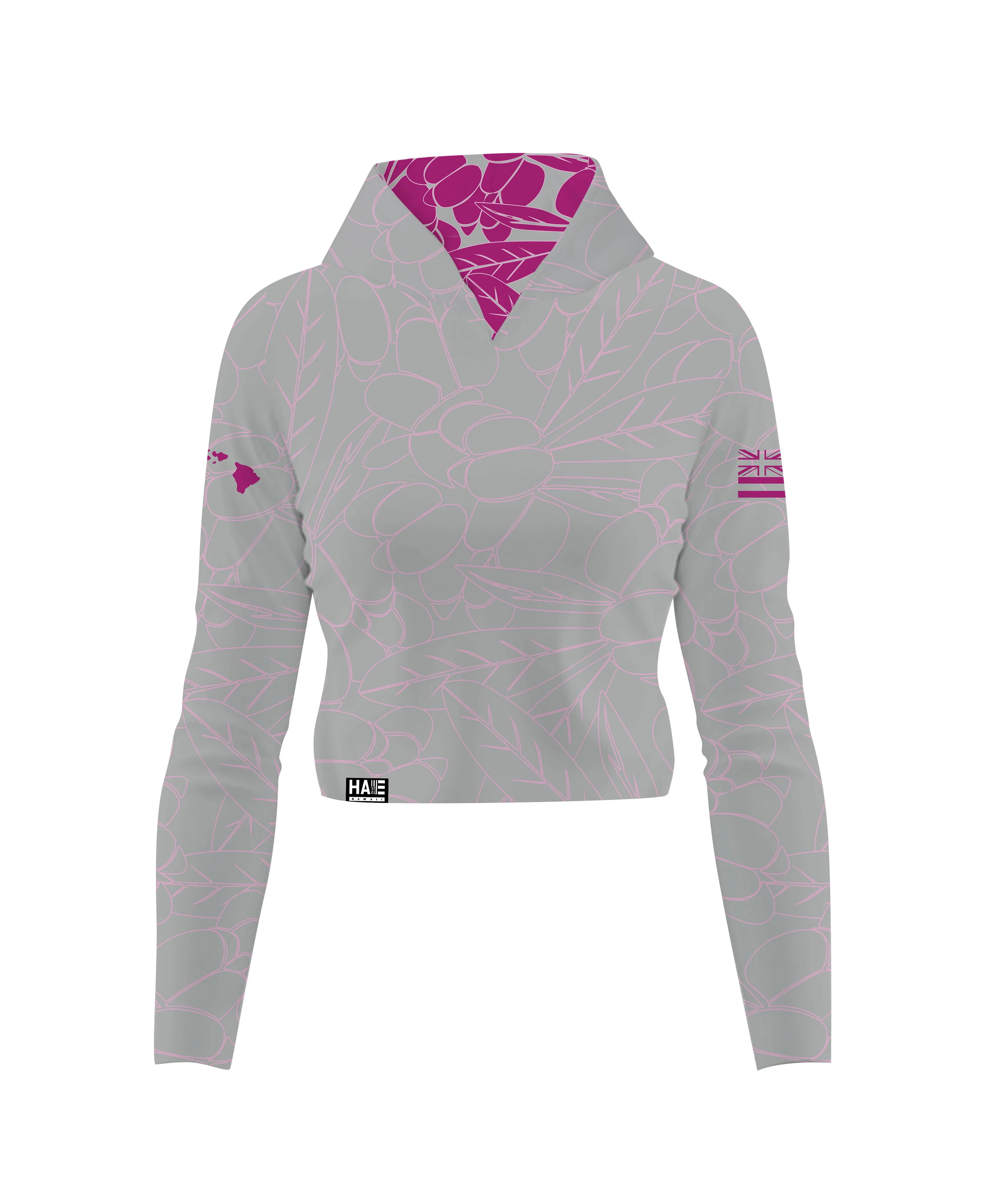 Aalii Wahine VNeck Hooded Crop Longsleeve Drifit Gray Rose - Image 4