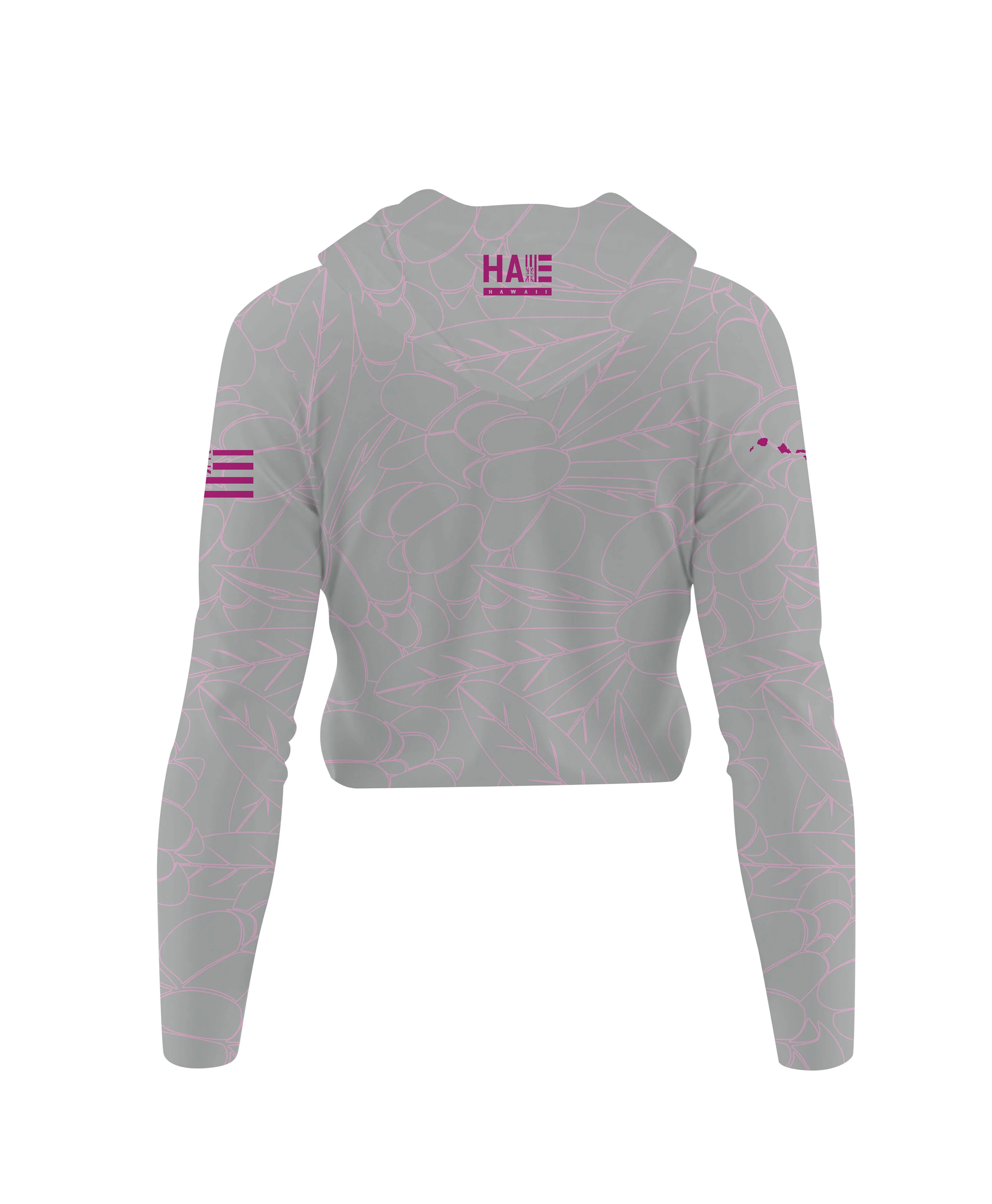 Aalii Wahine VNeck Hooded Crop Longsleeve Drifit Gray Rose - Image 5