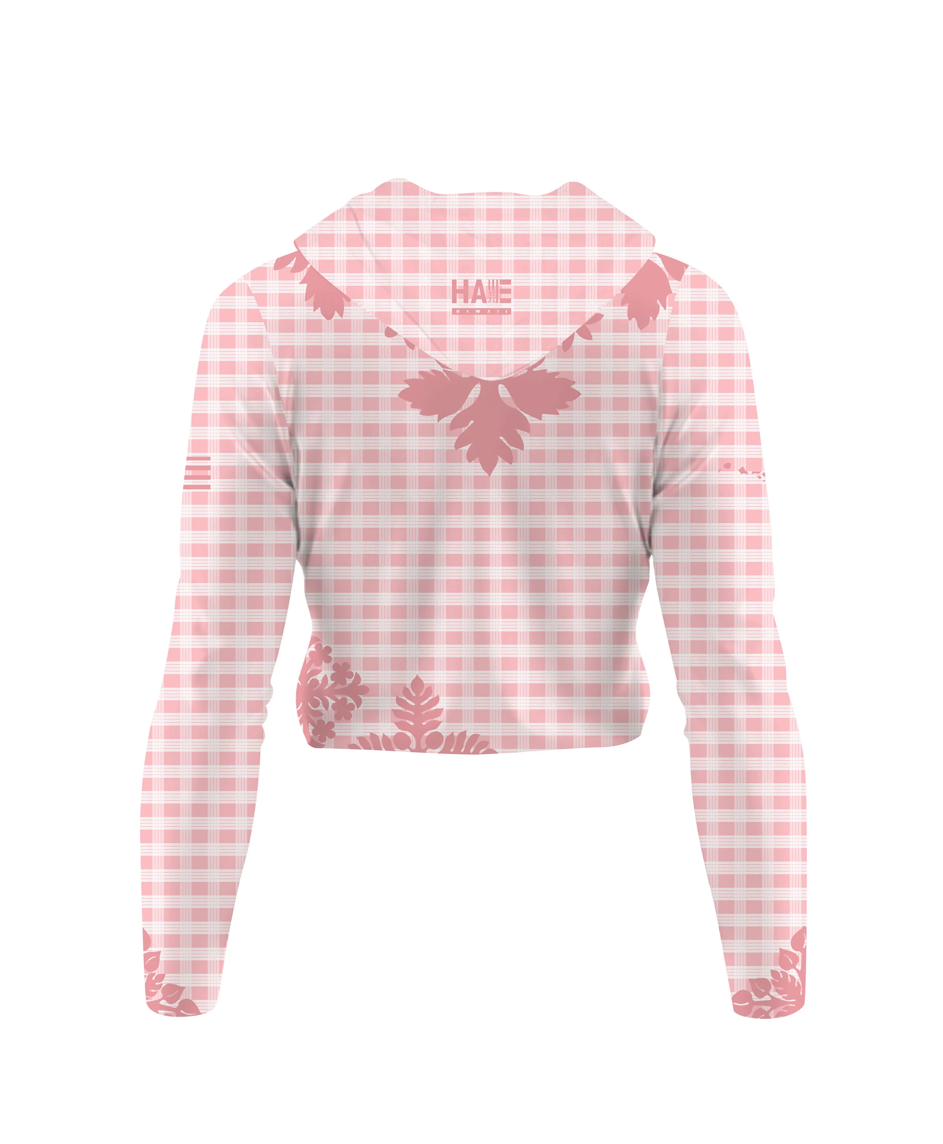 Palaka Kuiki Wahine V-Neck Hooded Crop Longsleeve Drifit Pink - Image 4