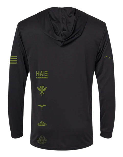 Aloha Aina Hooded Long Sleeve Drifit Green on Black - Image 3