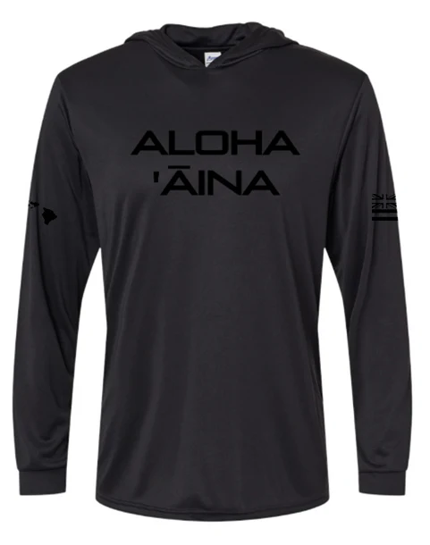 Aloha Aina Hooded Longsleeve Drifit Black on Black - Image 3