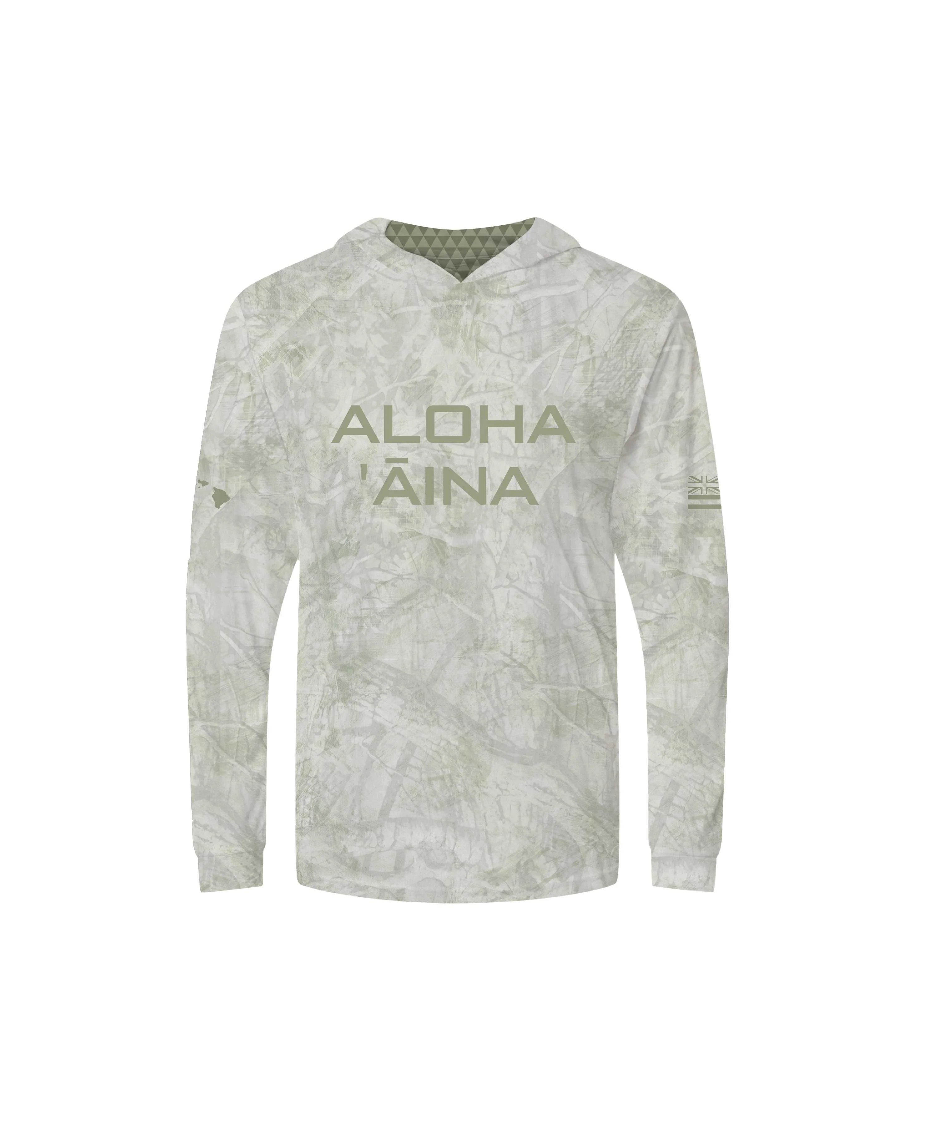 Aloha Aina Green Camo Youth Hooded Long Sleeve Drifit