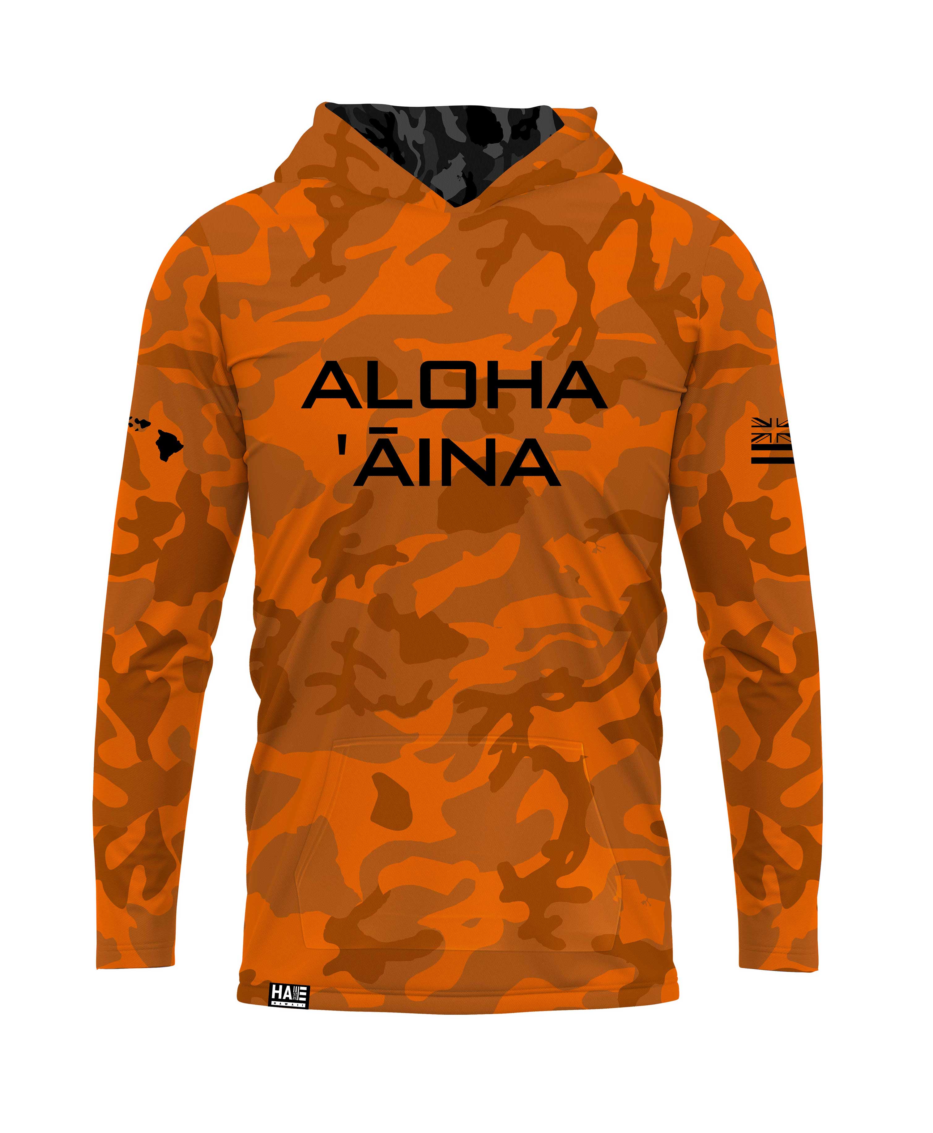 Aloha Aina Namoku Camo Hooded Long Sleeve Drifit Burnt Orange - Image 2