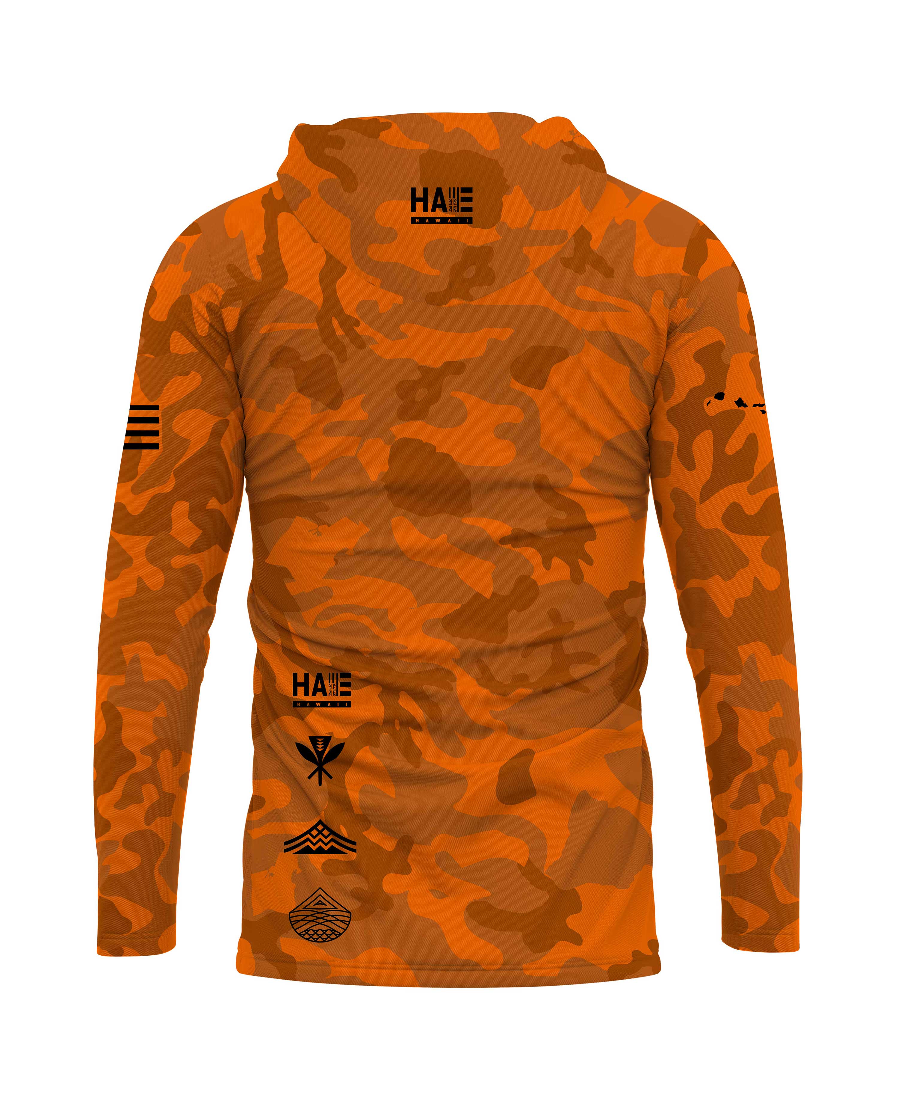 Aloha Aina Namoku Camo Hooded Long Sleeve Drifit Burnt Orange - Image 3