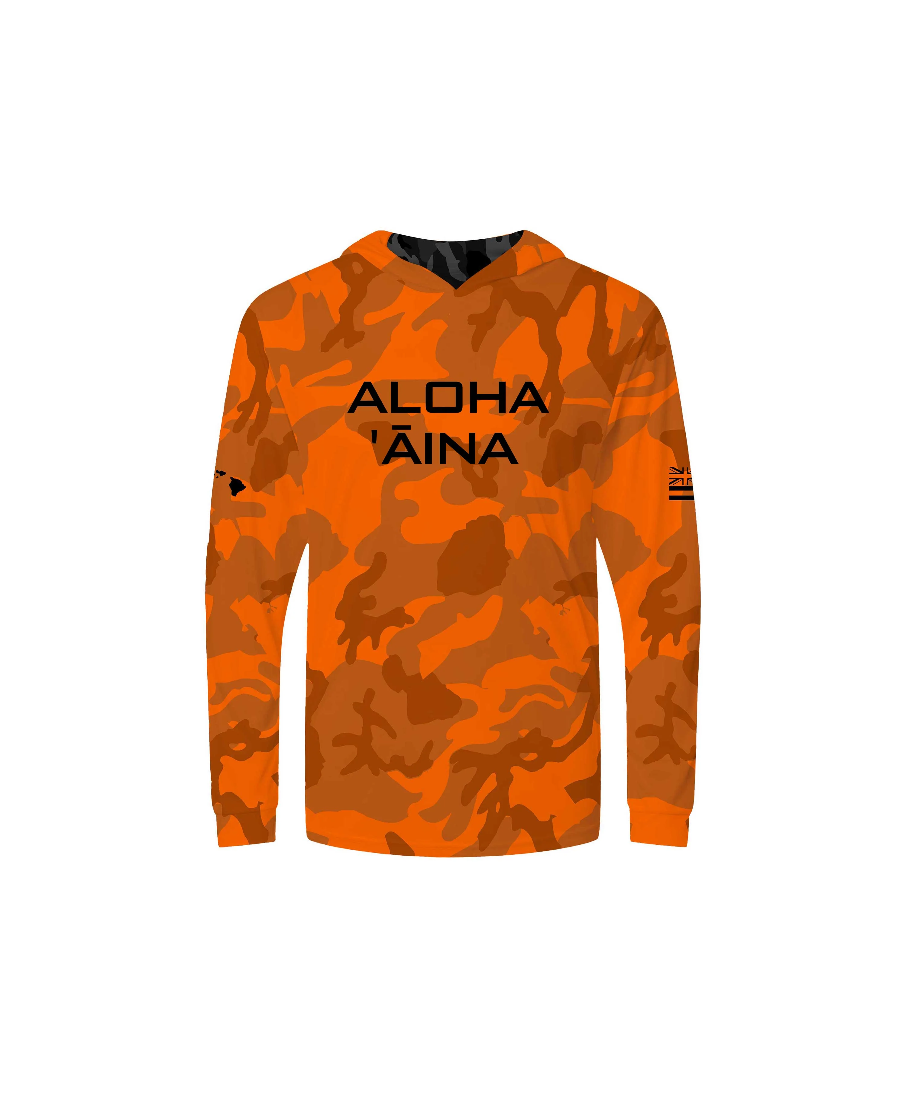 Aloha Aina Namoku Camo Youth Hooded Long Sleeve Drifit Burnt Orange