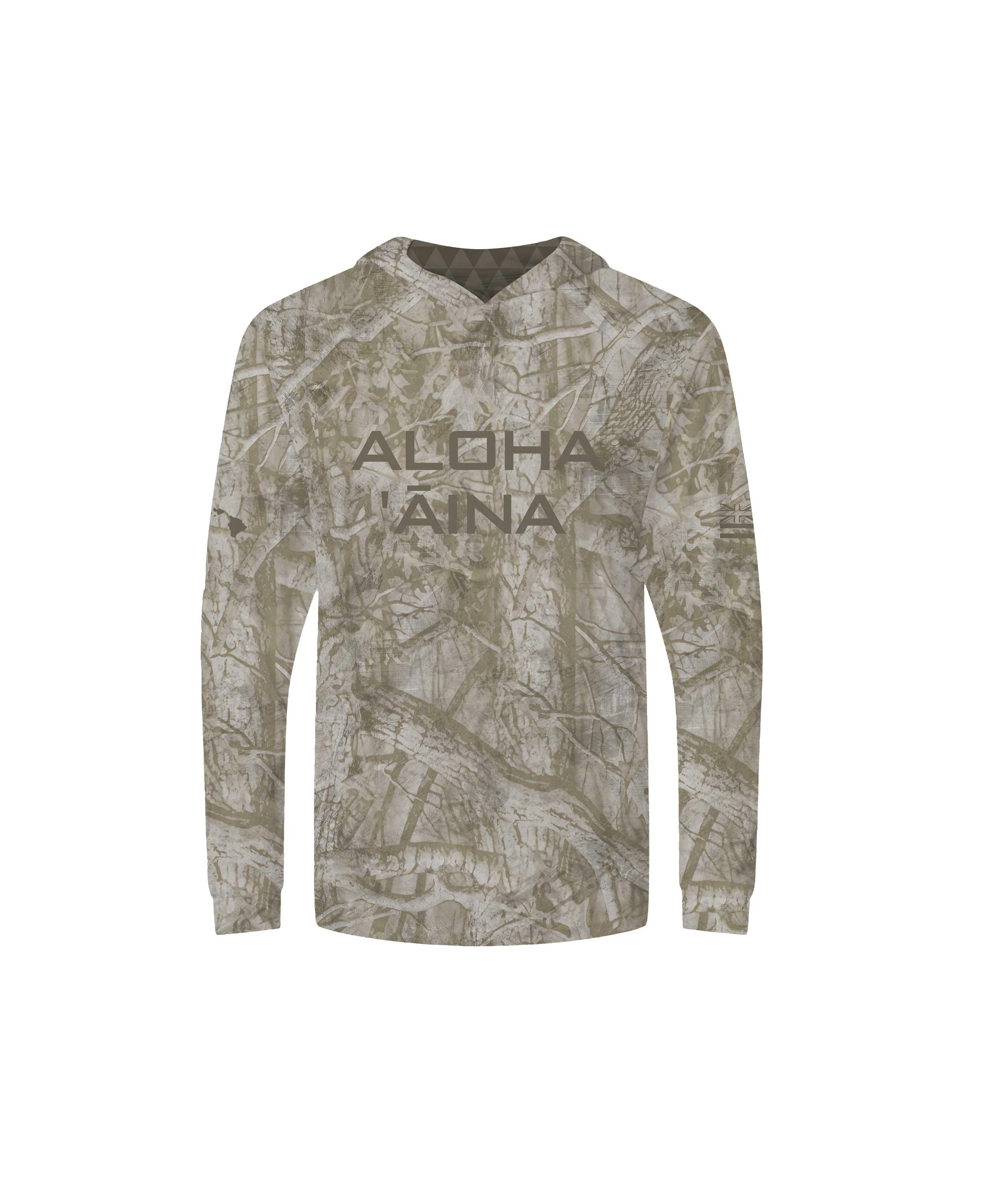 Aloha Aina Brown Camo Youth Hooded Long Sleeve Drifit - Image 2