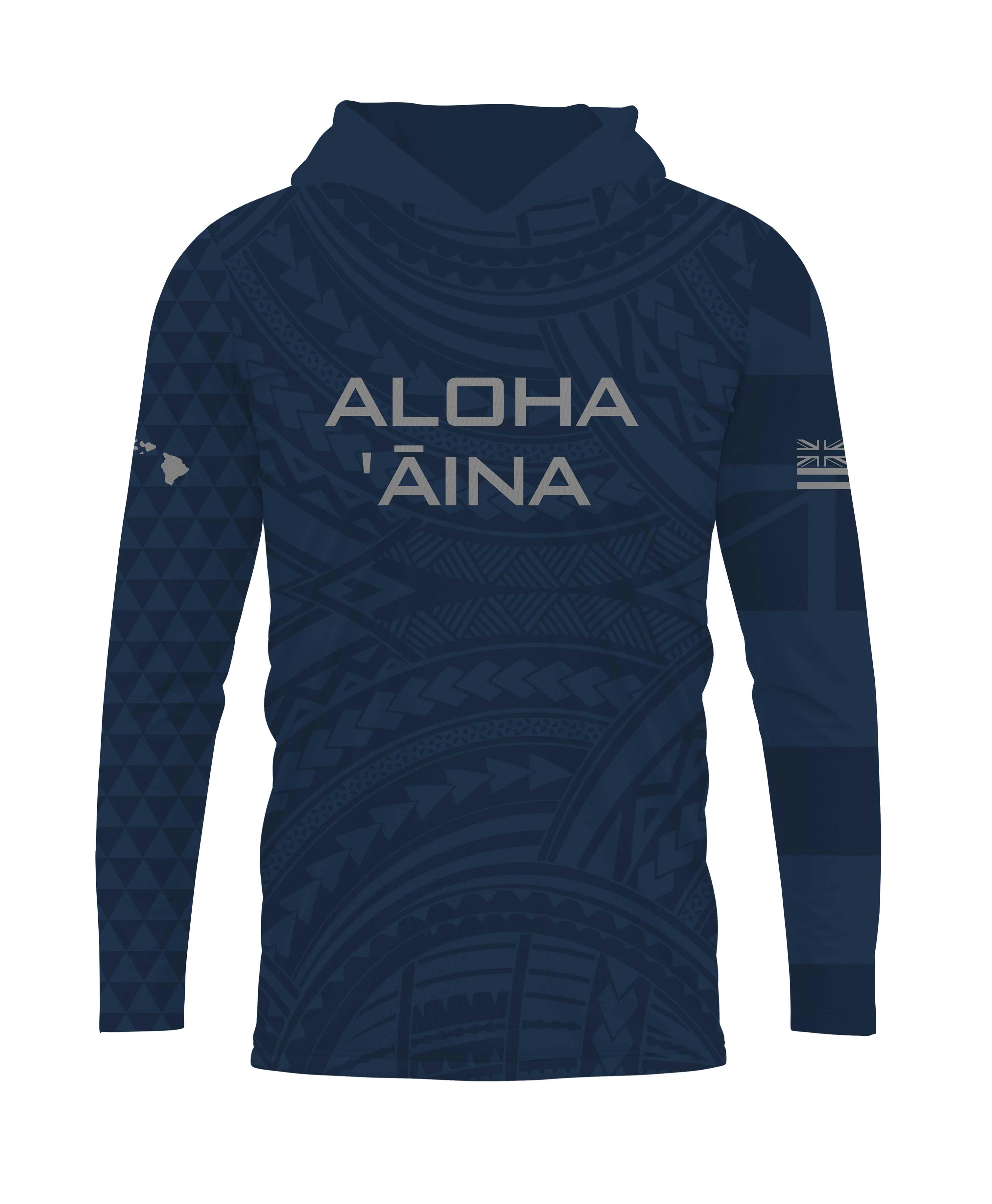 Aloha Aina Navy Blue Hooded Long Sleeve Drifit - Image 2