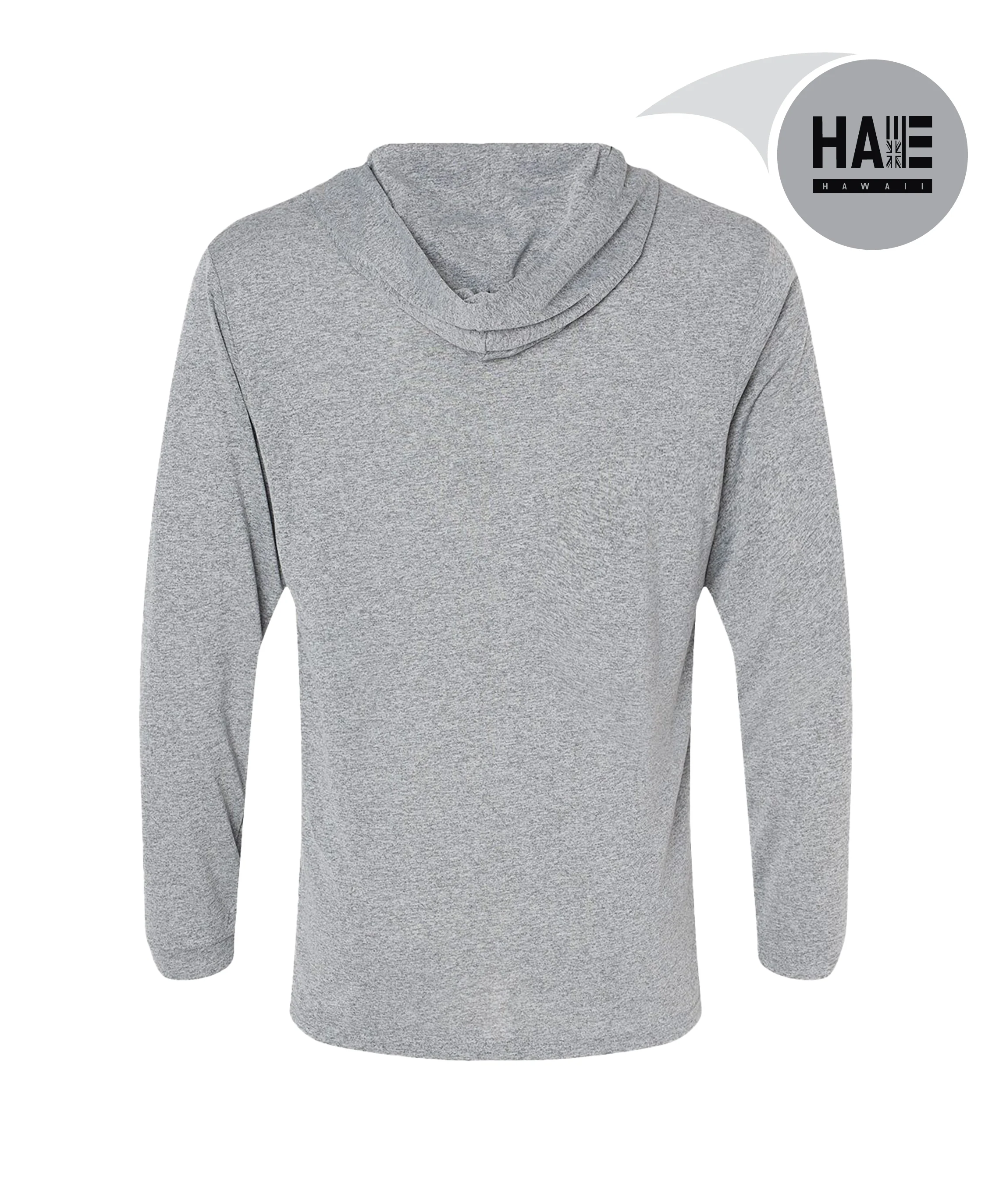 E Ola Mau Ka 'Ōlelo Hawai'i Hooded Longsleeve Drifit Gray - Image 2
