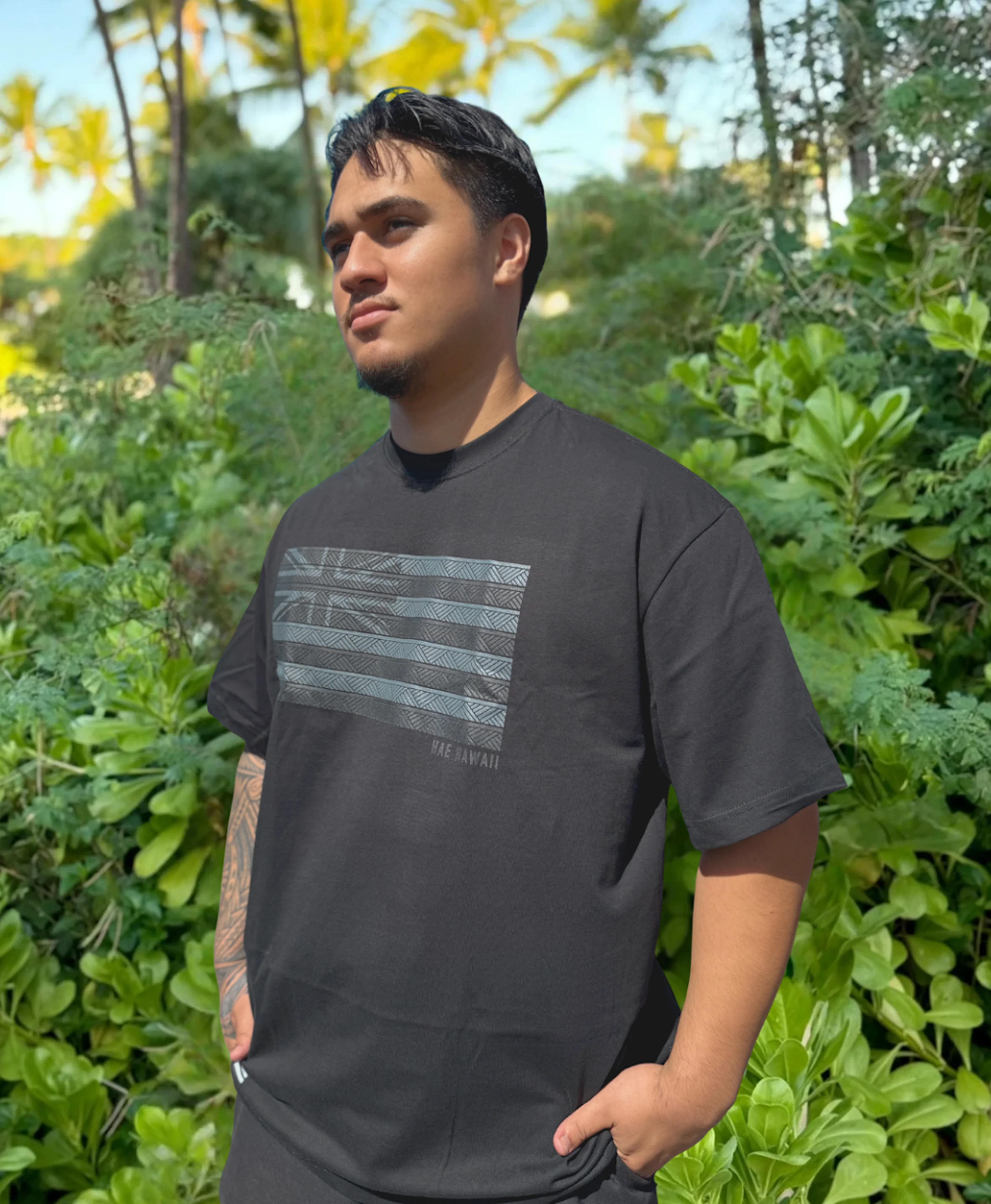 Hae Ulana Black on Black Drop Shoulder T-Shirt - Image 4