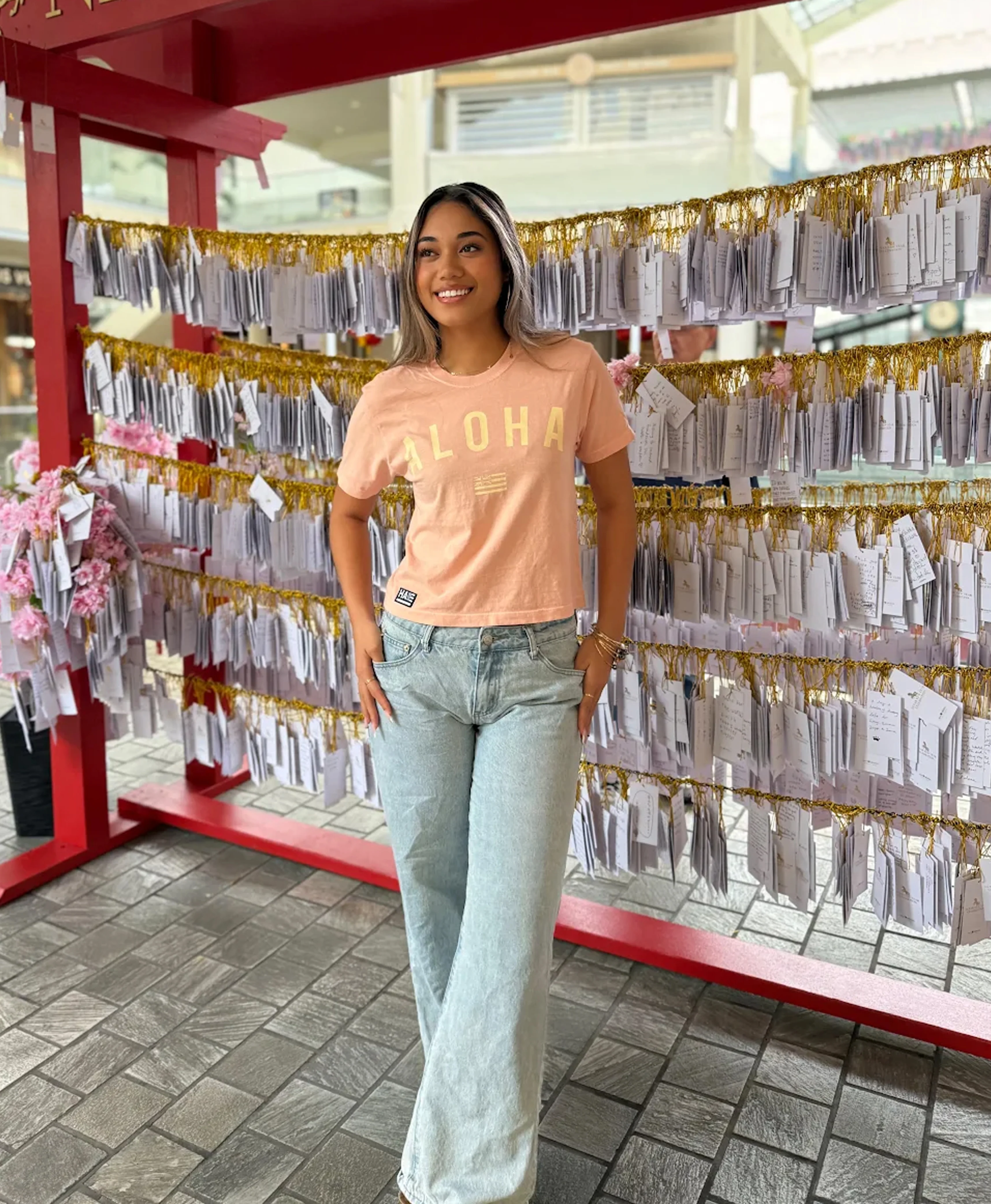 HH Aloha Women's Boxy Tshirt Peach - Image 2