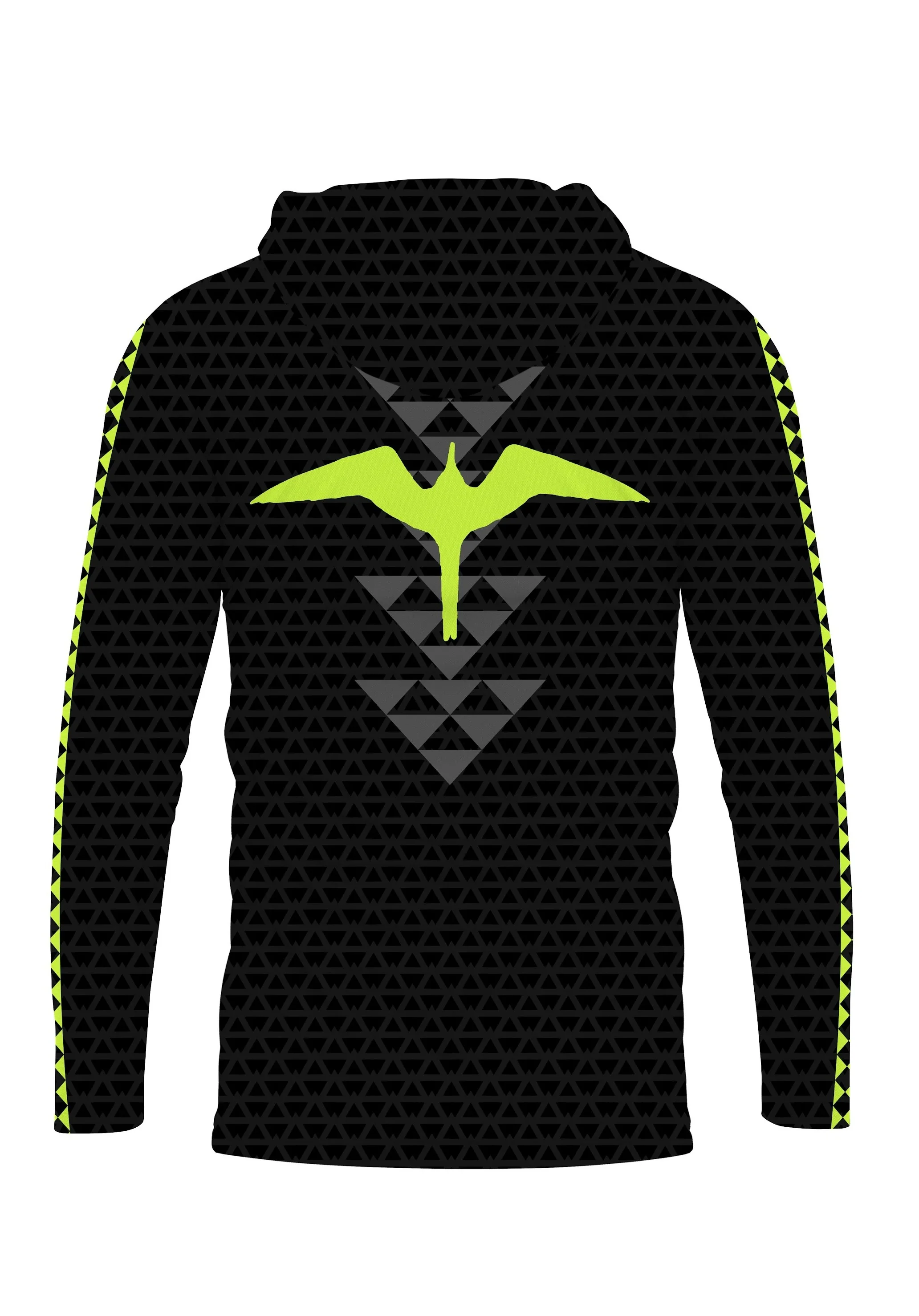 Iwa Triangles Youth Hooded Long Sleeve Drifit Neon on Black - Image 2