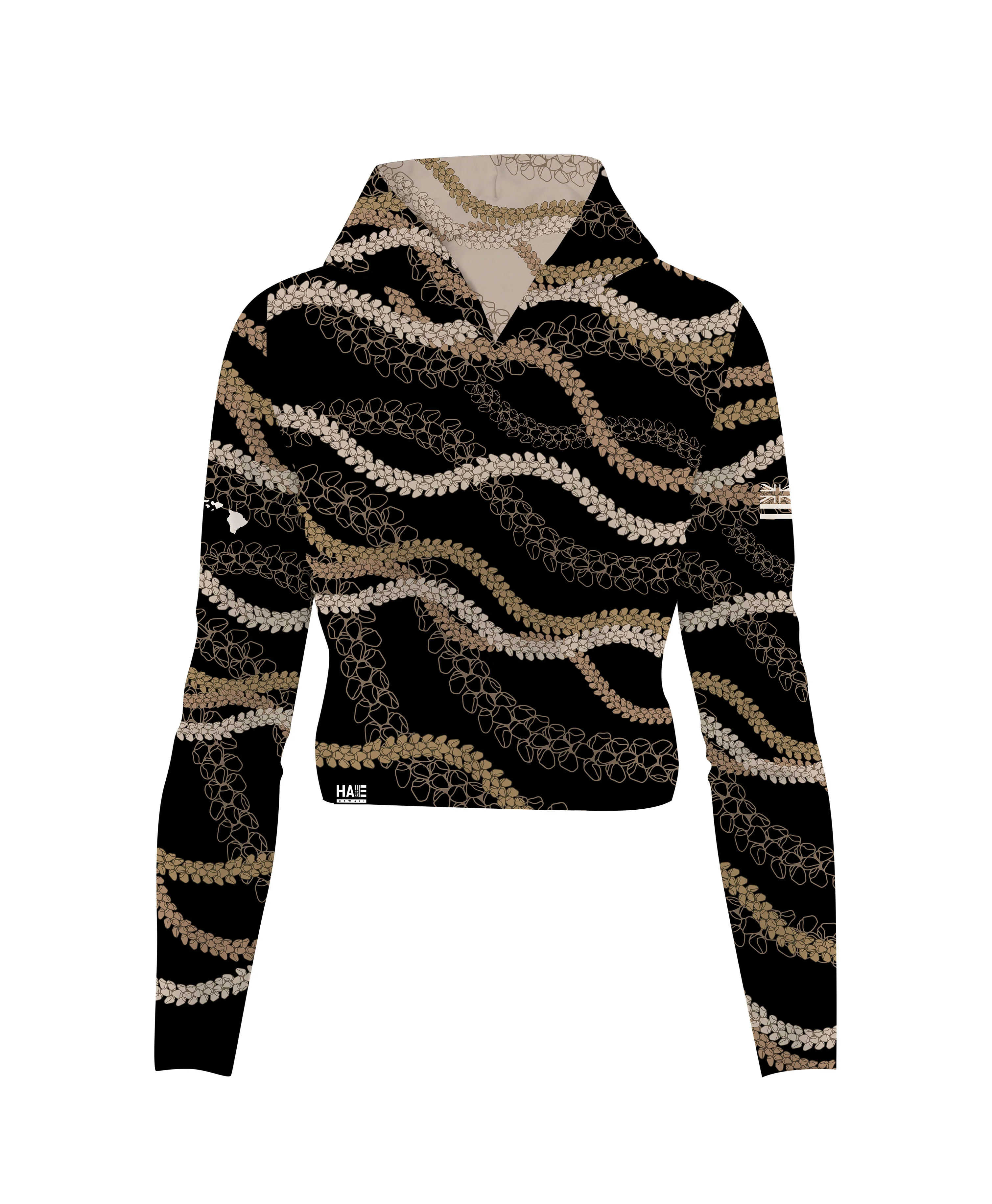 Kahelelani Wahine V-Neck Hooded Crop Longsleeve Drifit Black - Image 4