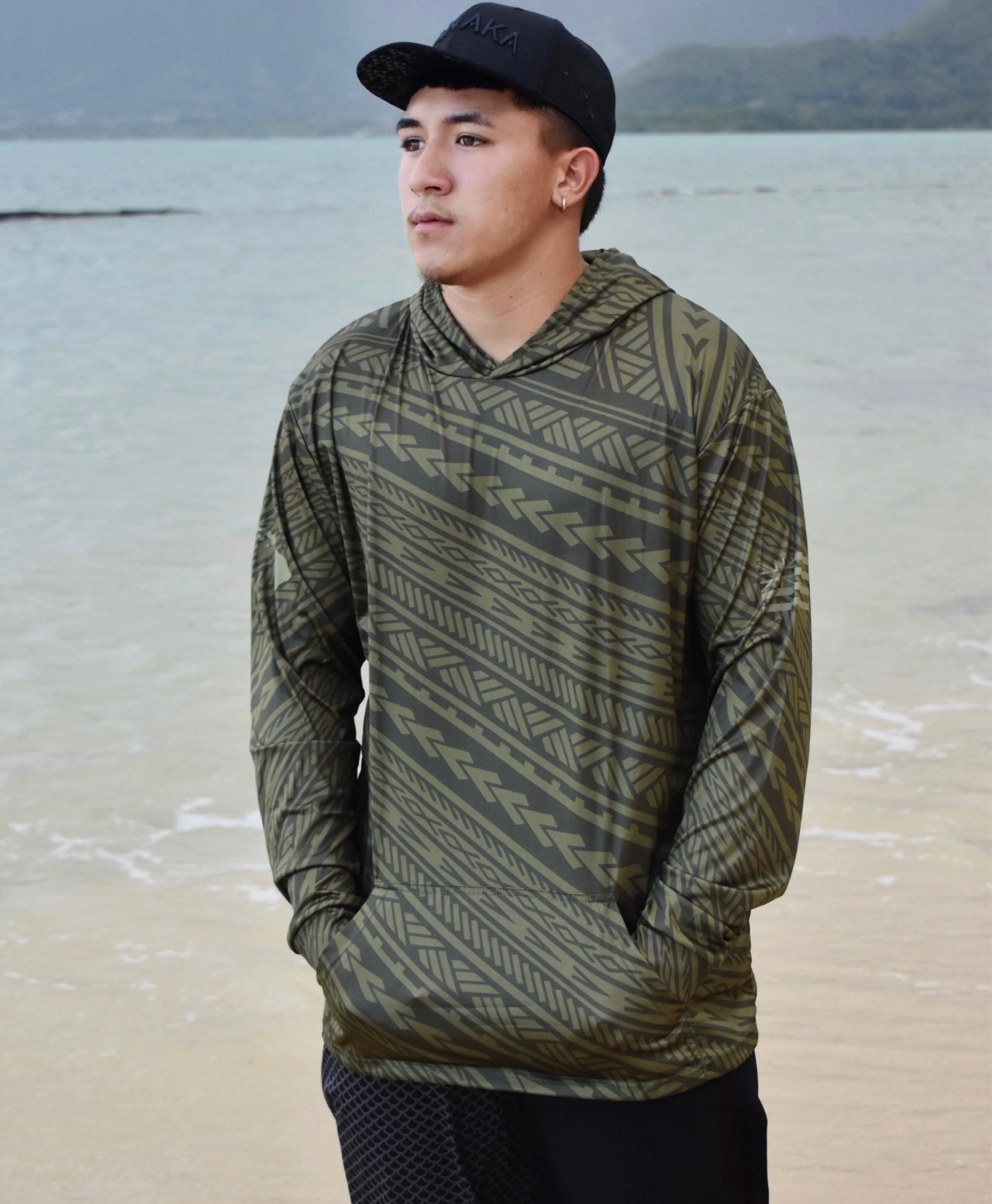 Kakau Olive Green Hooded Long Sleeve Drifit