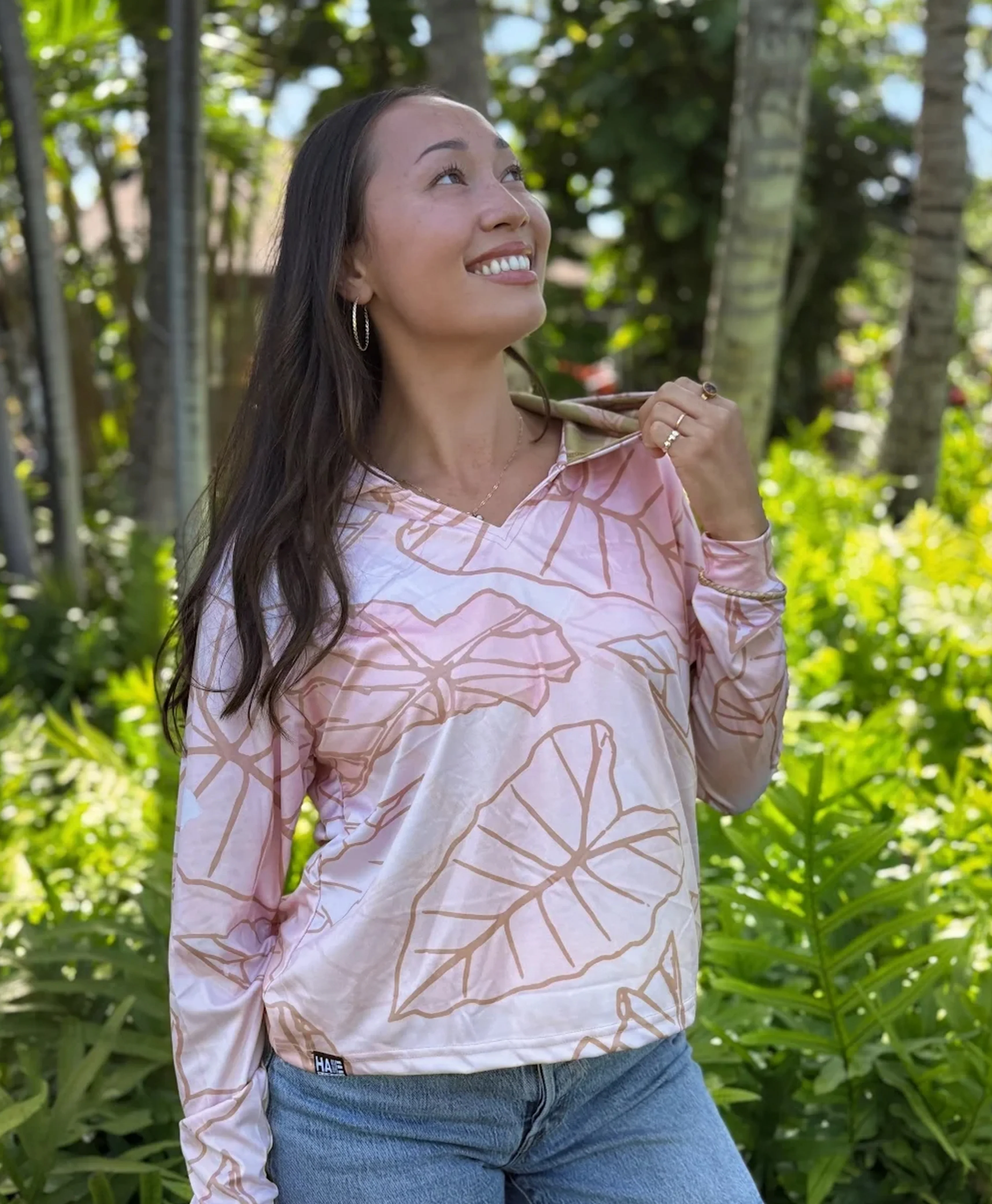 Kalo V-Neck Hooded Crop Longsleeve Drifit Blush Pink - Image 3