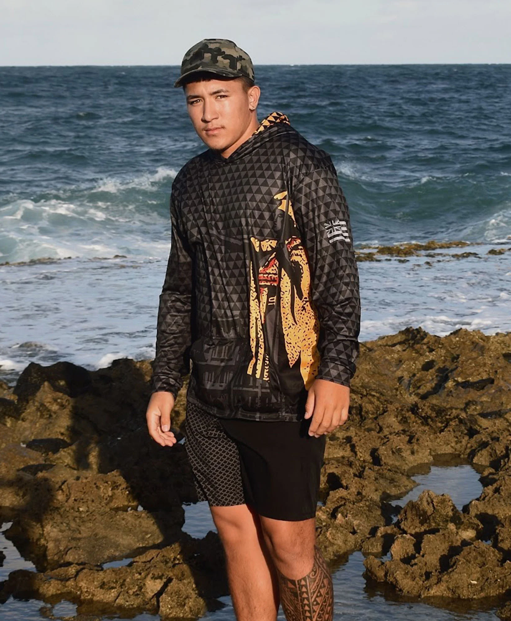 Kamehameha Black & Gold Hooded Longsleeve Drifit - Image 2