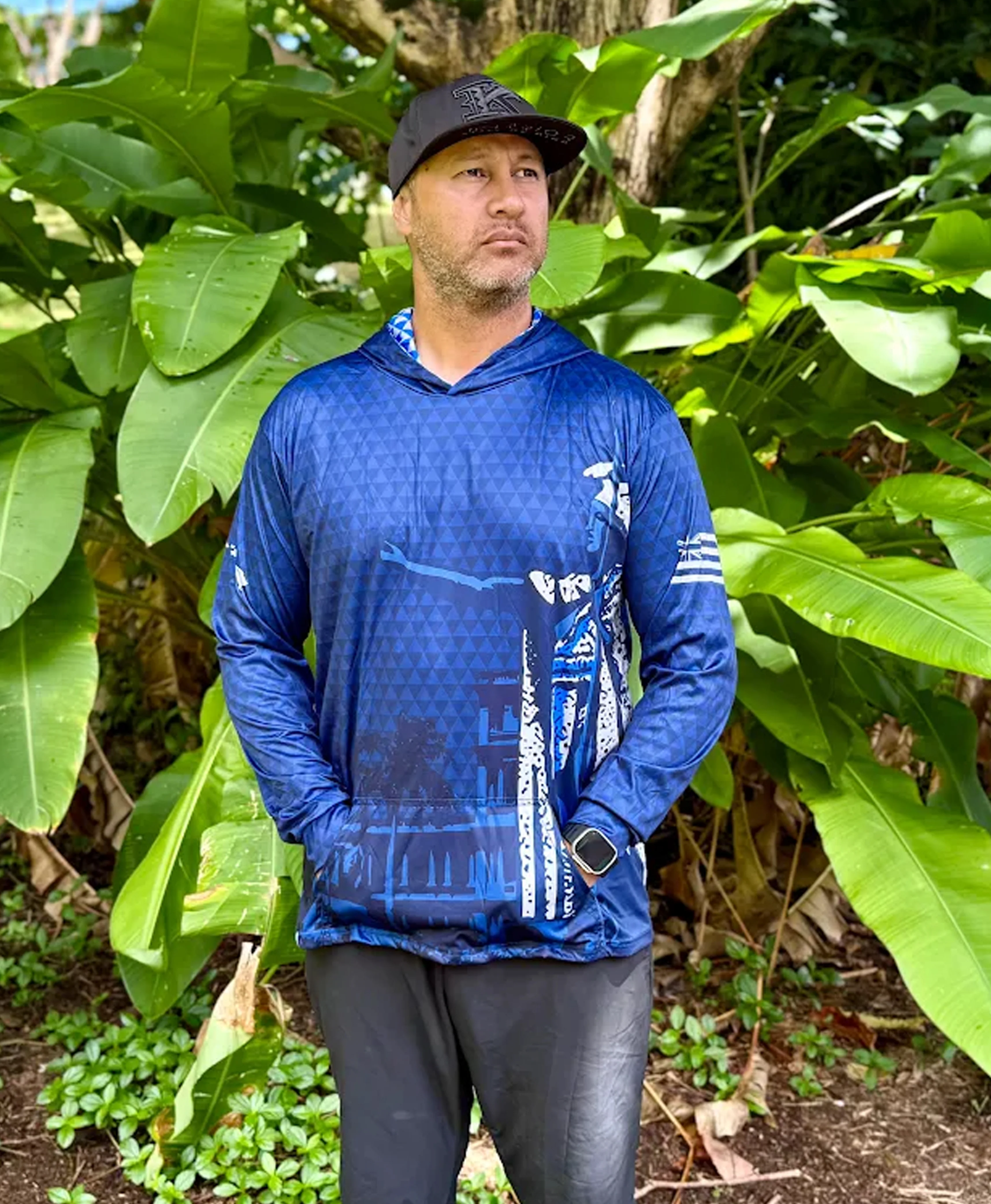 Kamehameha Navy & White Hooded Longsleeve Drifit - Image 2