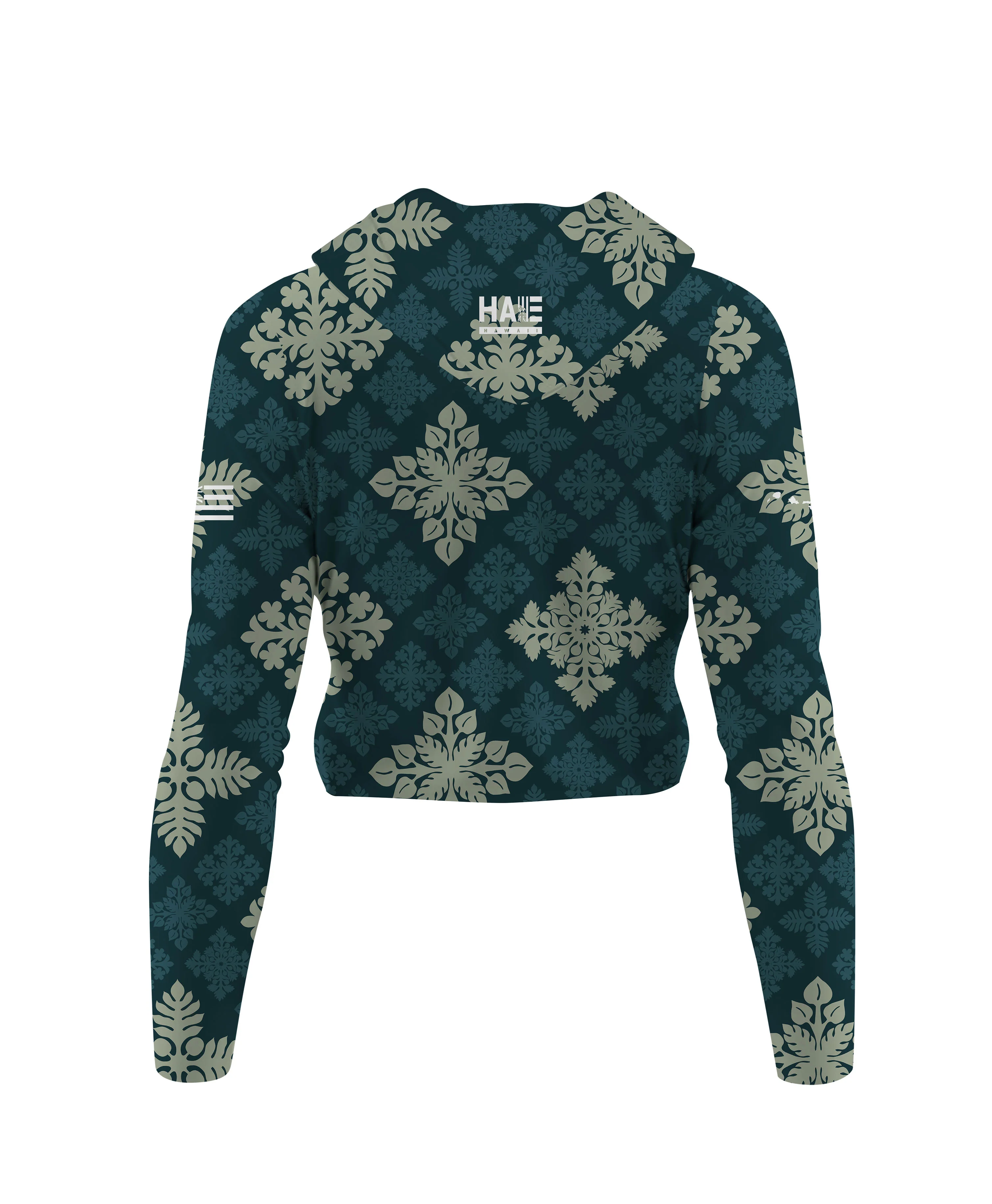 Kapa Kuiki Wahine Crop Hooded Long Sleeve Vneck Drifit Dark Teal - Image 5