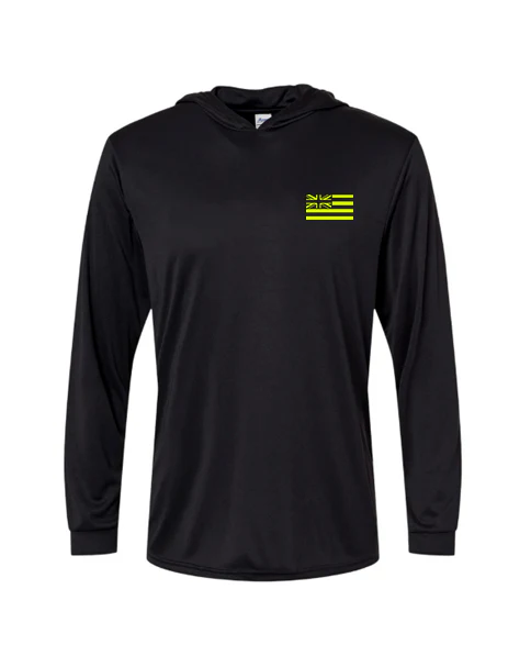 Keep Hawaiian Lands in Hawaiian Hands Hooded Longsleeve Drifit Black/Neon - Image 4