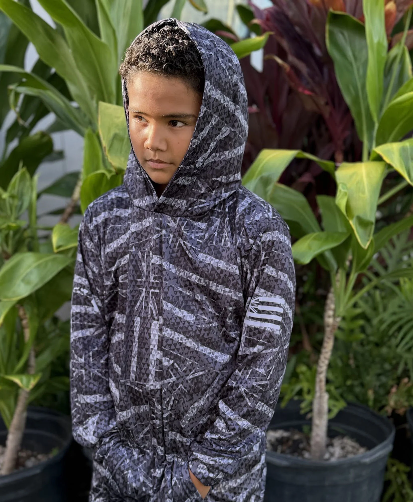 Ku'u Hae Youth Hooded Long Sleeve Drifit Black - Image 2