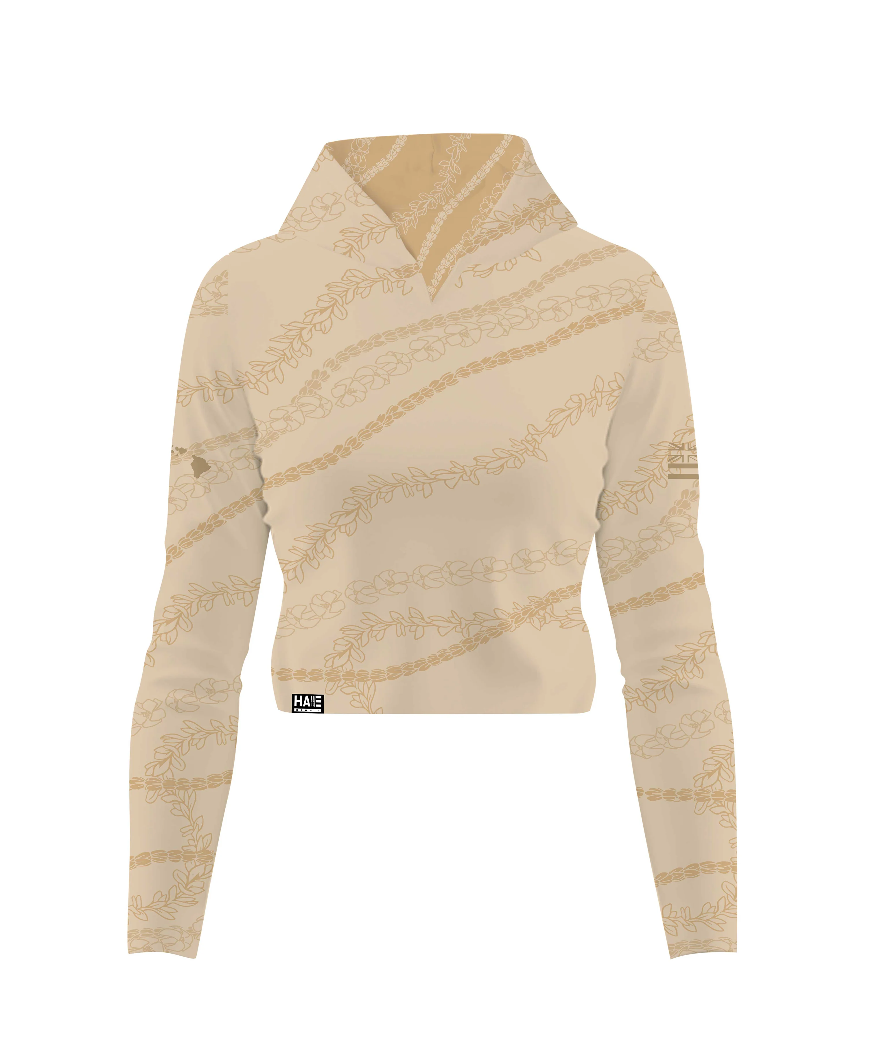 Kuulei Wahine V-Neck Hooded Crop Longsleeve Drifit Desert Sand - Image 2