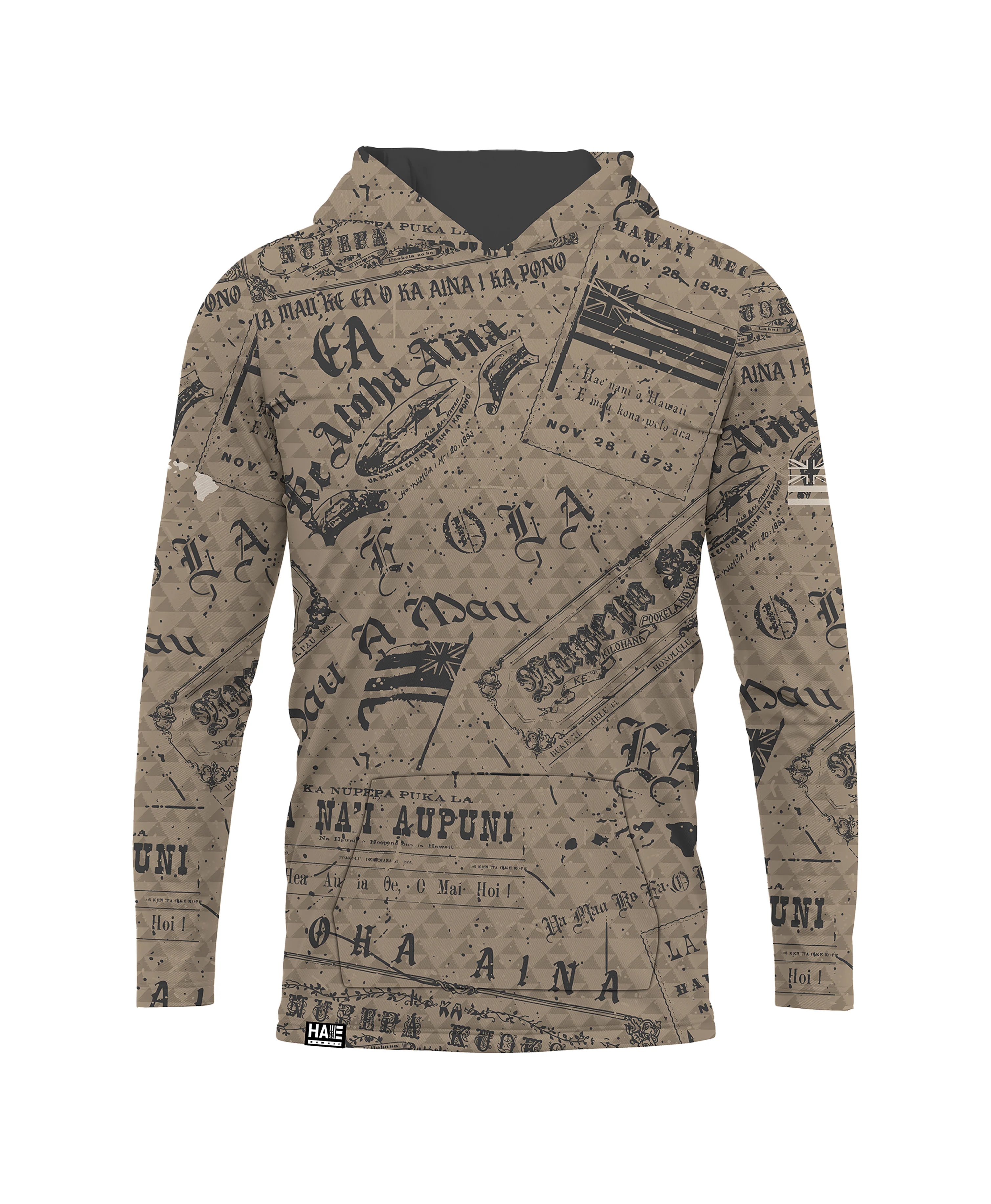 Nupepa Olelo Hawaii Sublimated Hooded Long Sleeve Drifit - Image 2