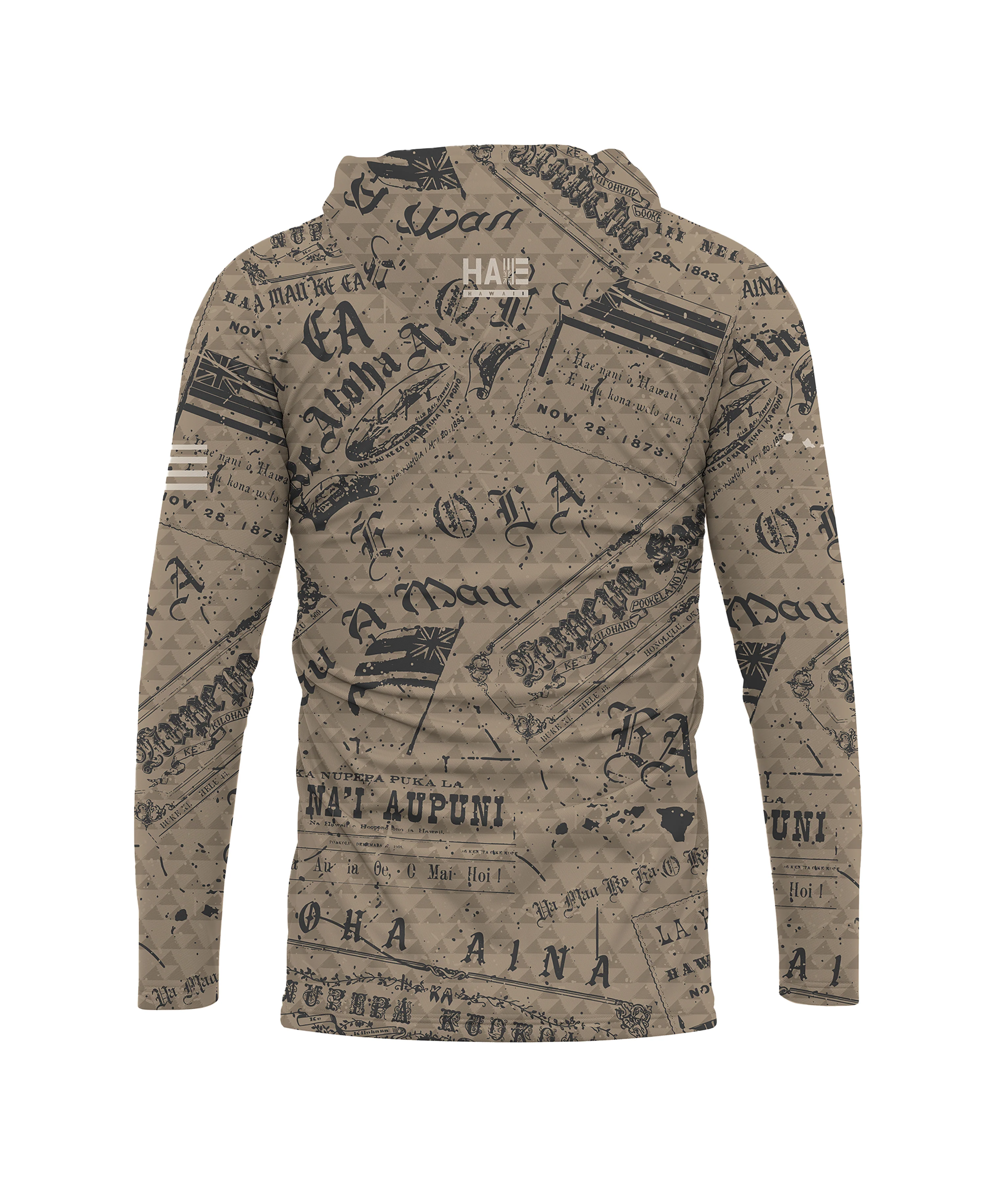 Nupepa Olelo Hawaii Sublimated Hooded Long Sleeve Drifit - Image 3
