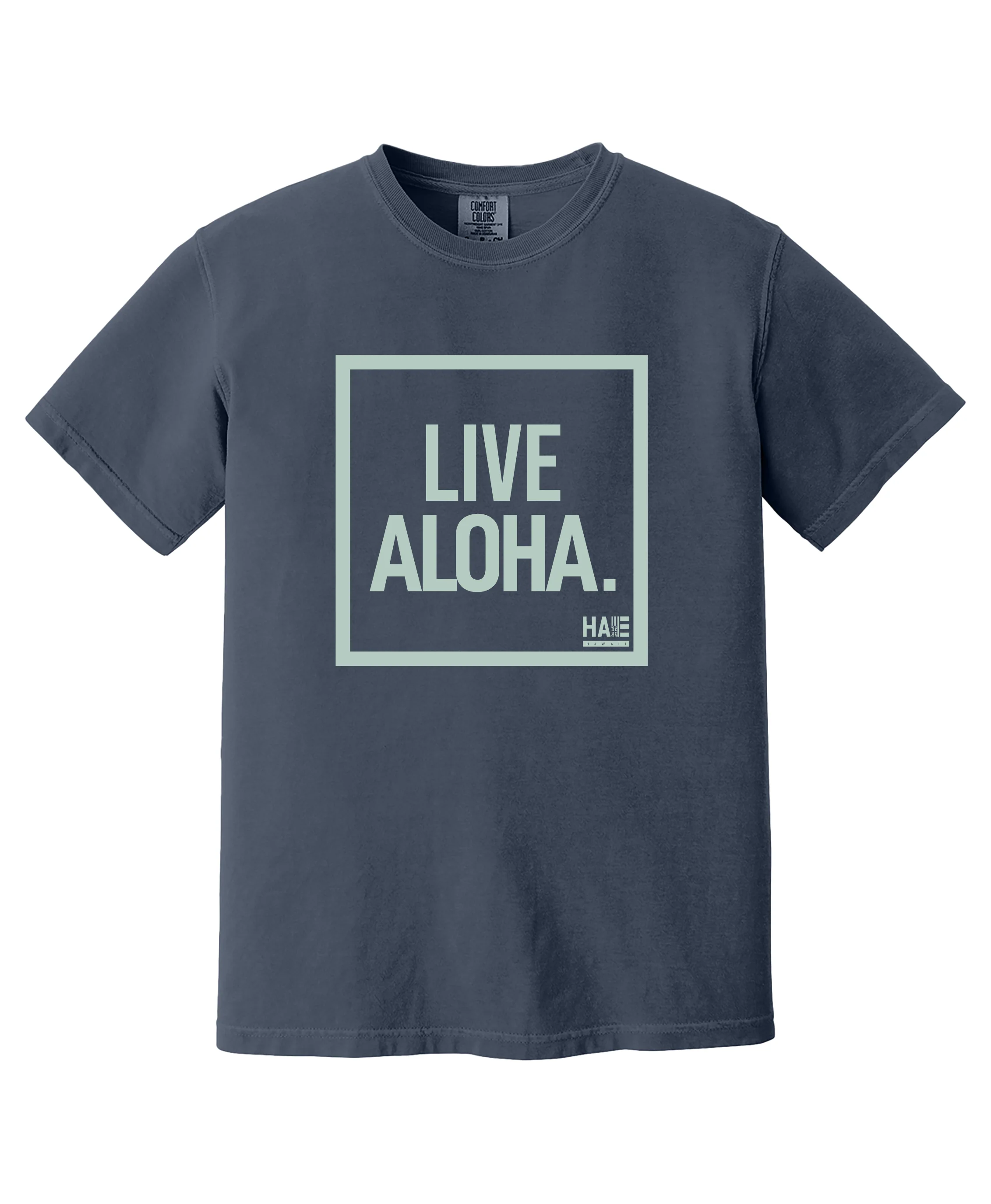 Live Aloha Celadon on Navy T-Shirt - Image 3