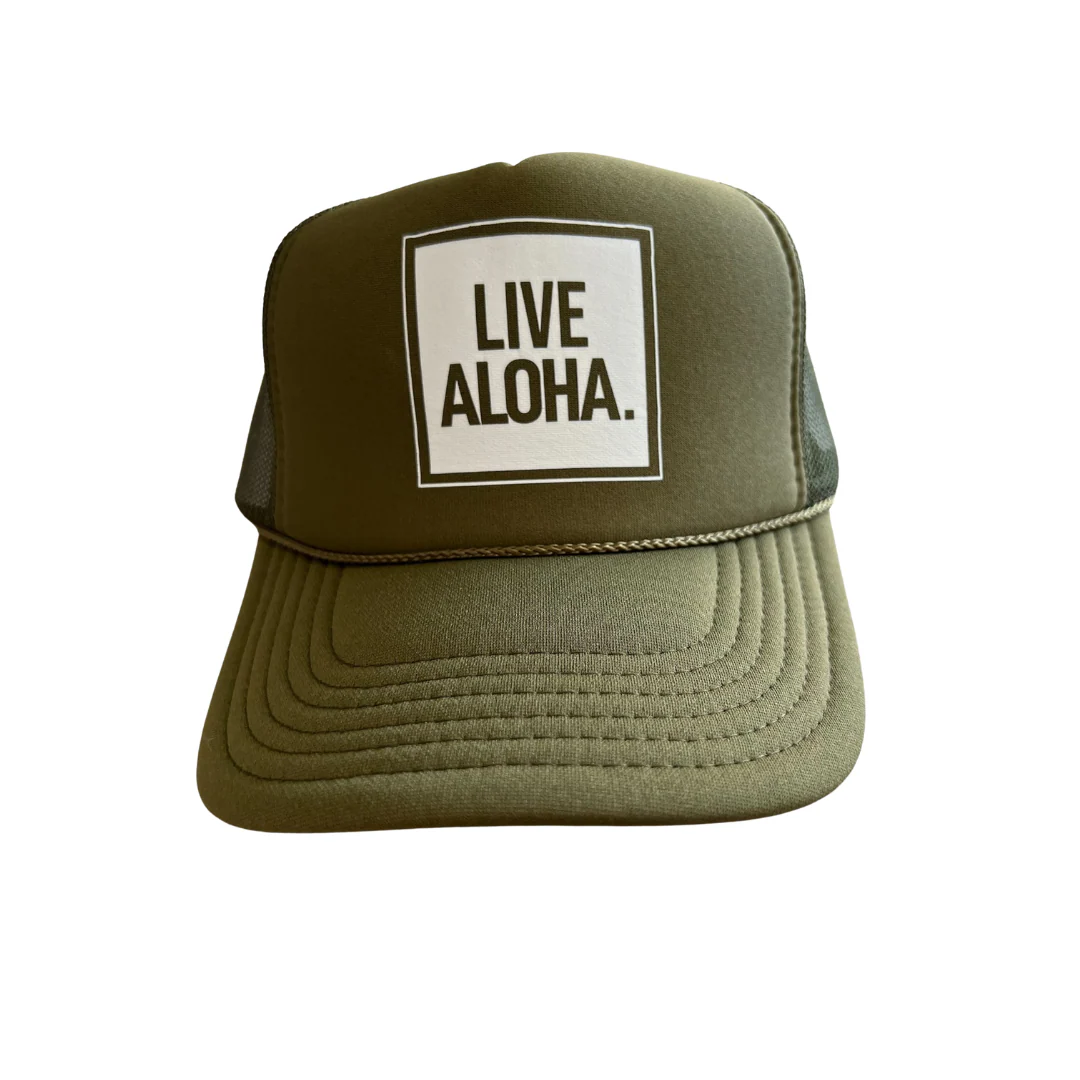 Live Aloha Trucker Hat Military Green
