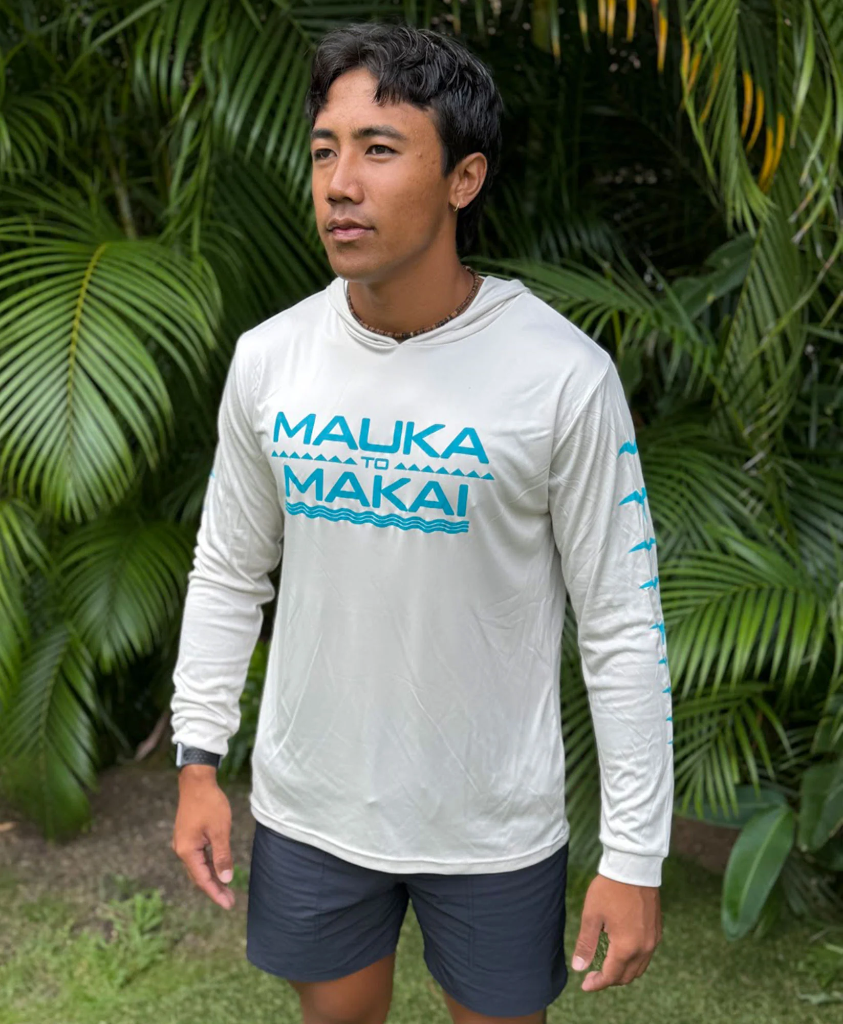 Mauka to Makai Hooded Long Sleeve Drifit Teal on Sand