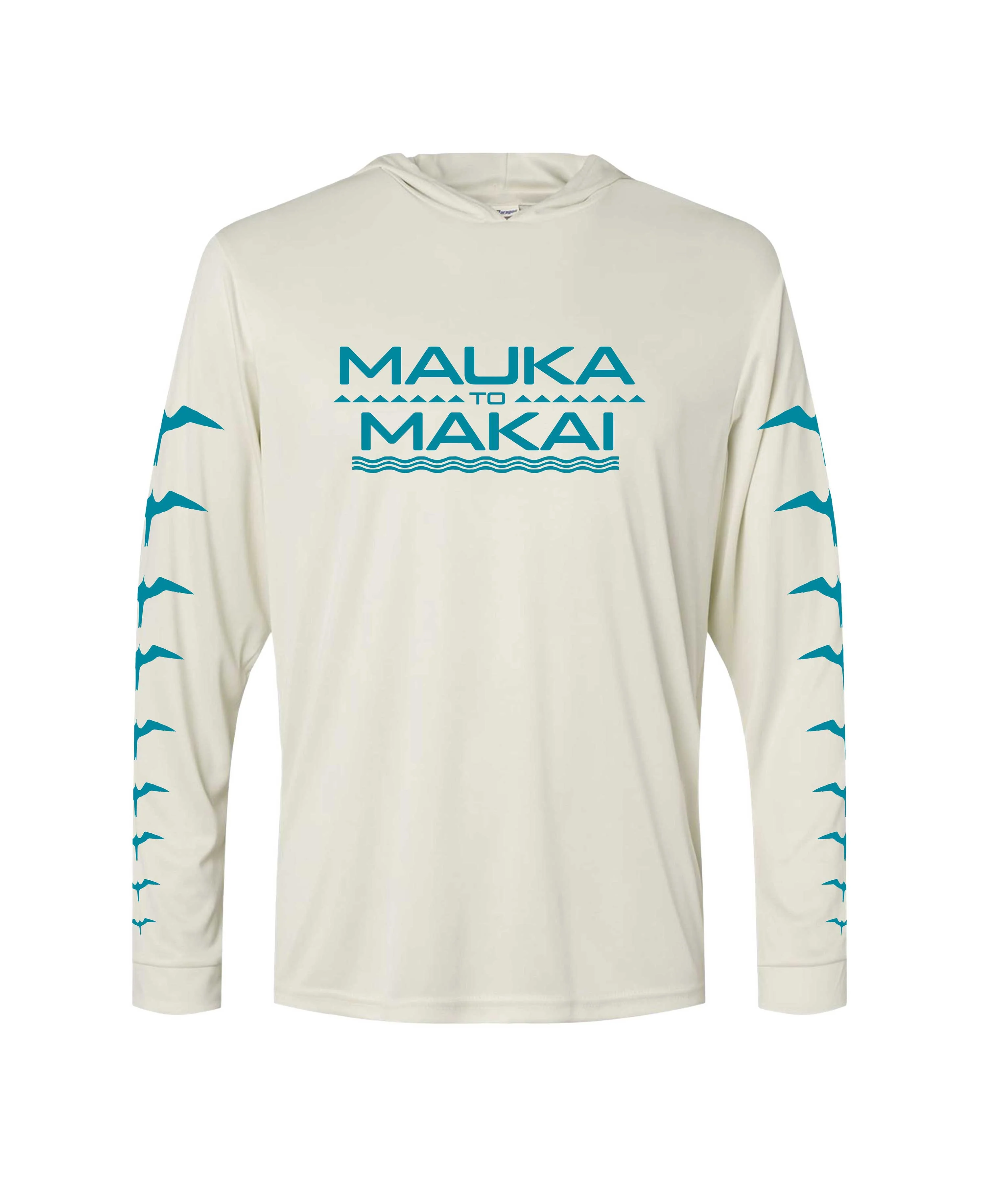 Mauka to Makai Hooded Long Sleeve Drifit Teal on Sand - Image 3
