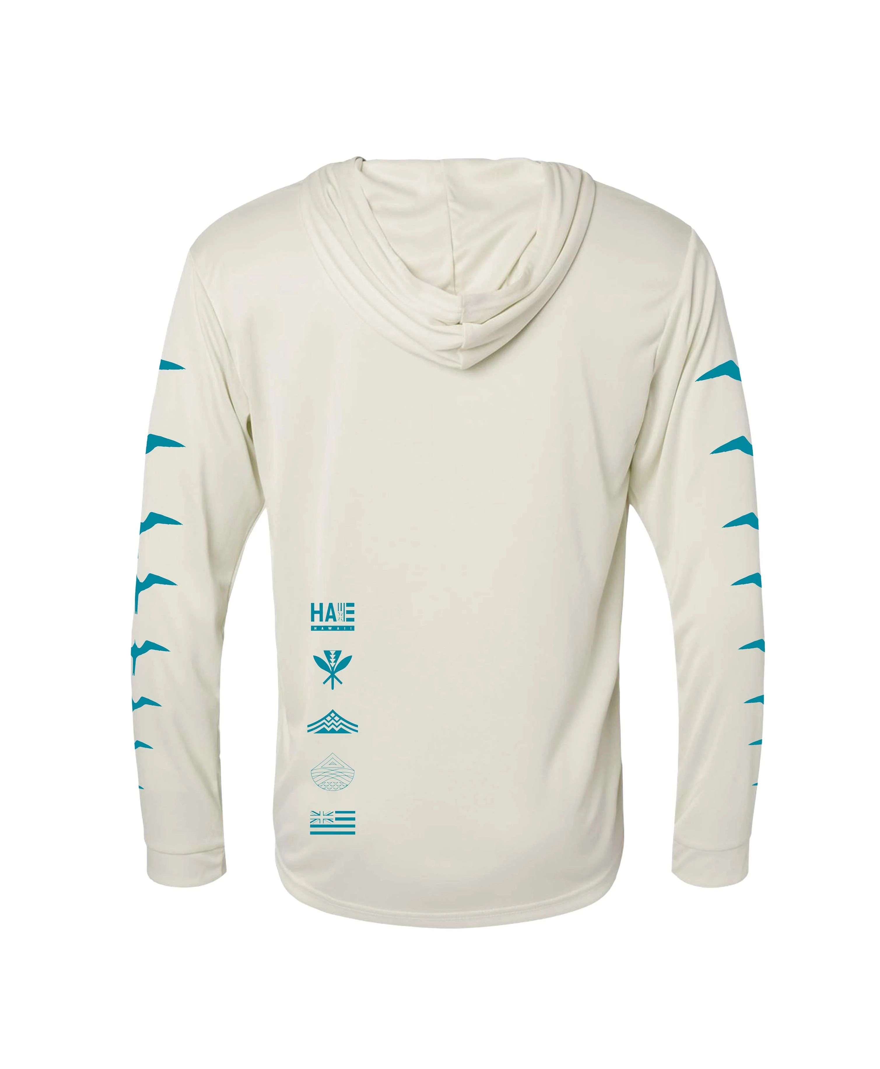 Mauka to Makai Hooded Long Sleeve Drifit Teal on Sand - Image 4