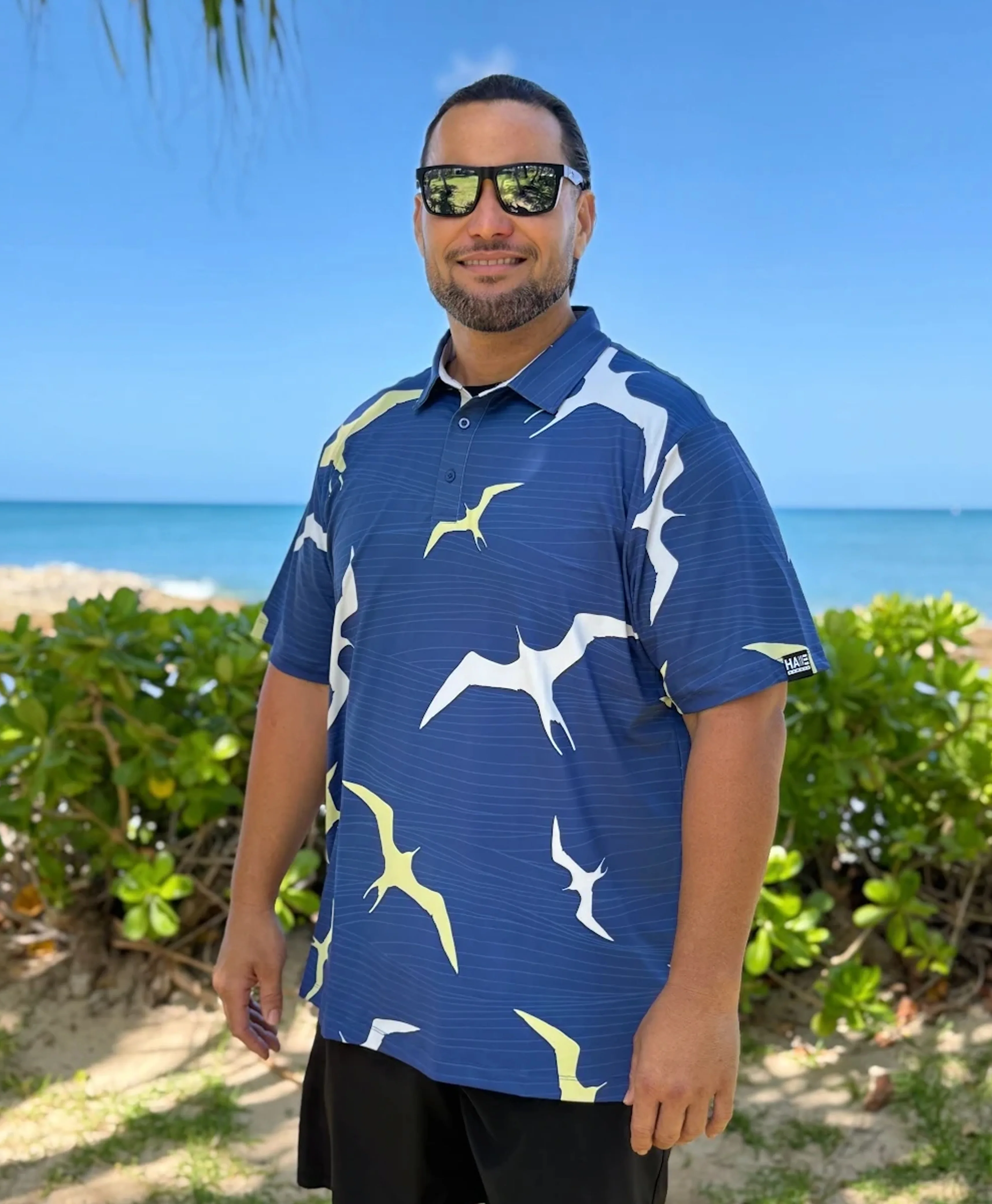 Na Iwa Waves Anywhere Polo in Navy