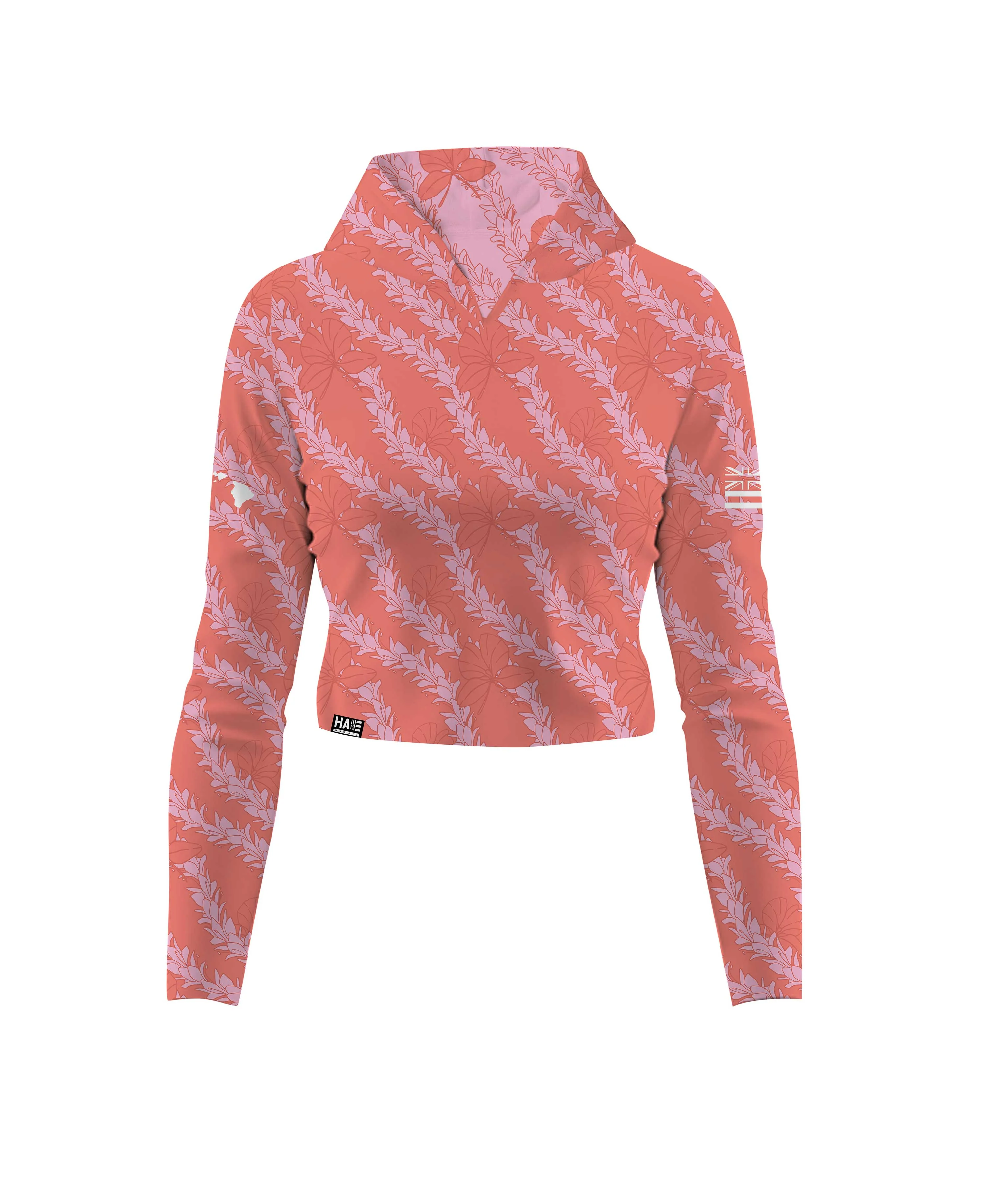 Awapuhi Wahine Crop Hooded Long Sleeve Vneck Drifit Coral - Image 3