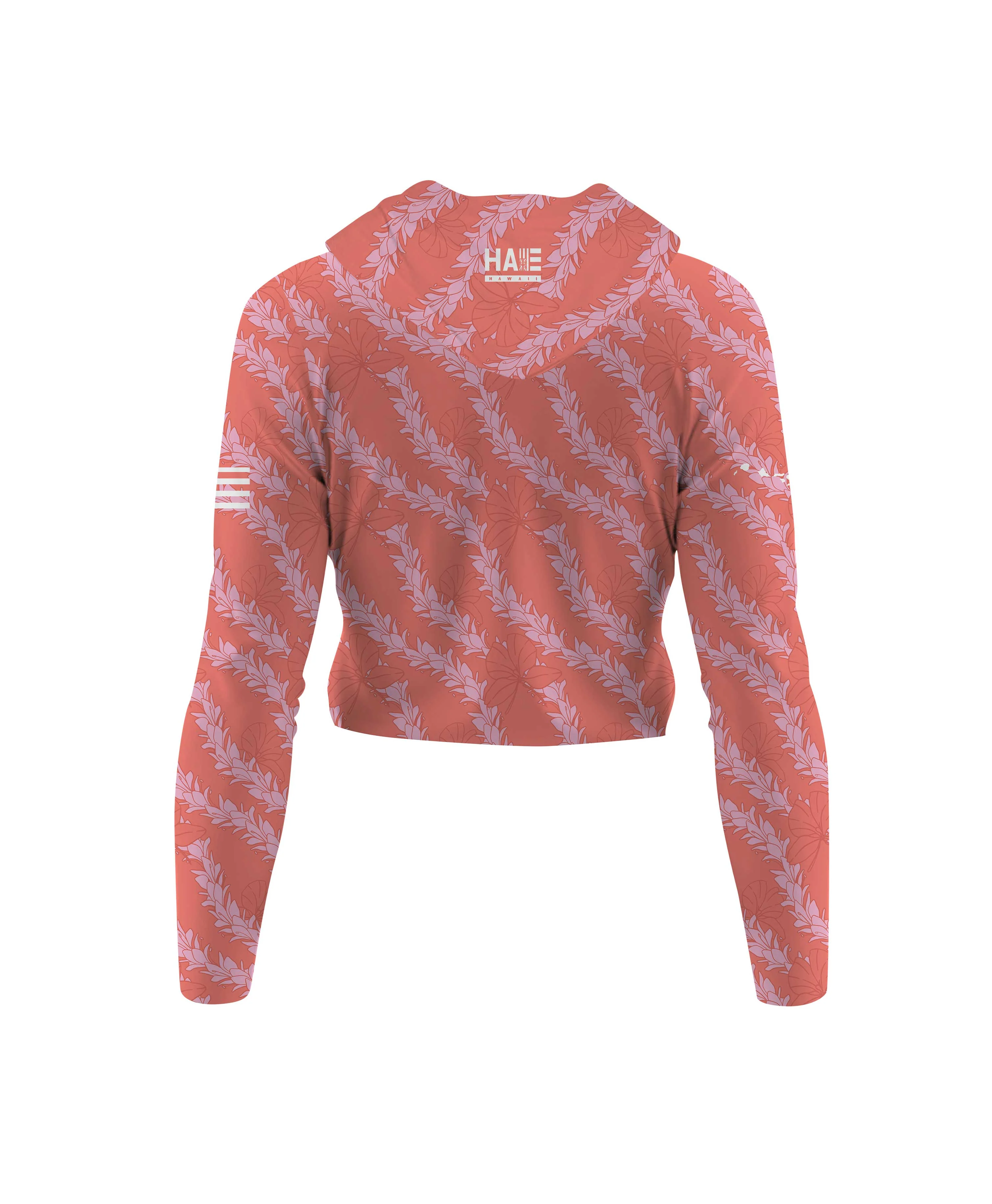 Awapuhi Wahine Crop Hooded Long Sleeve Vneck Drifit Coral - Image 4