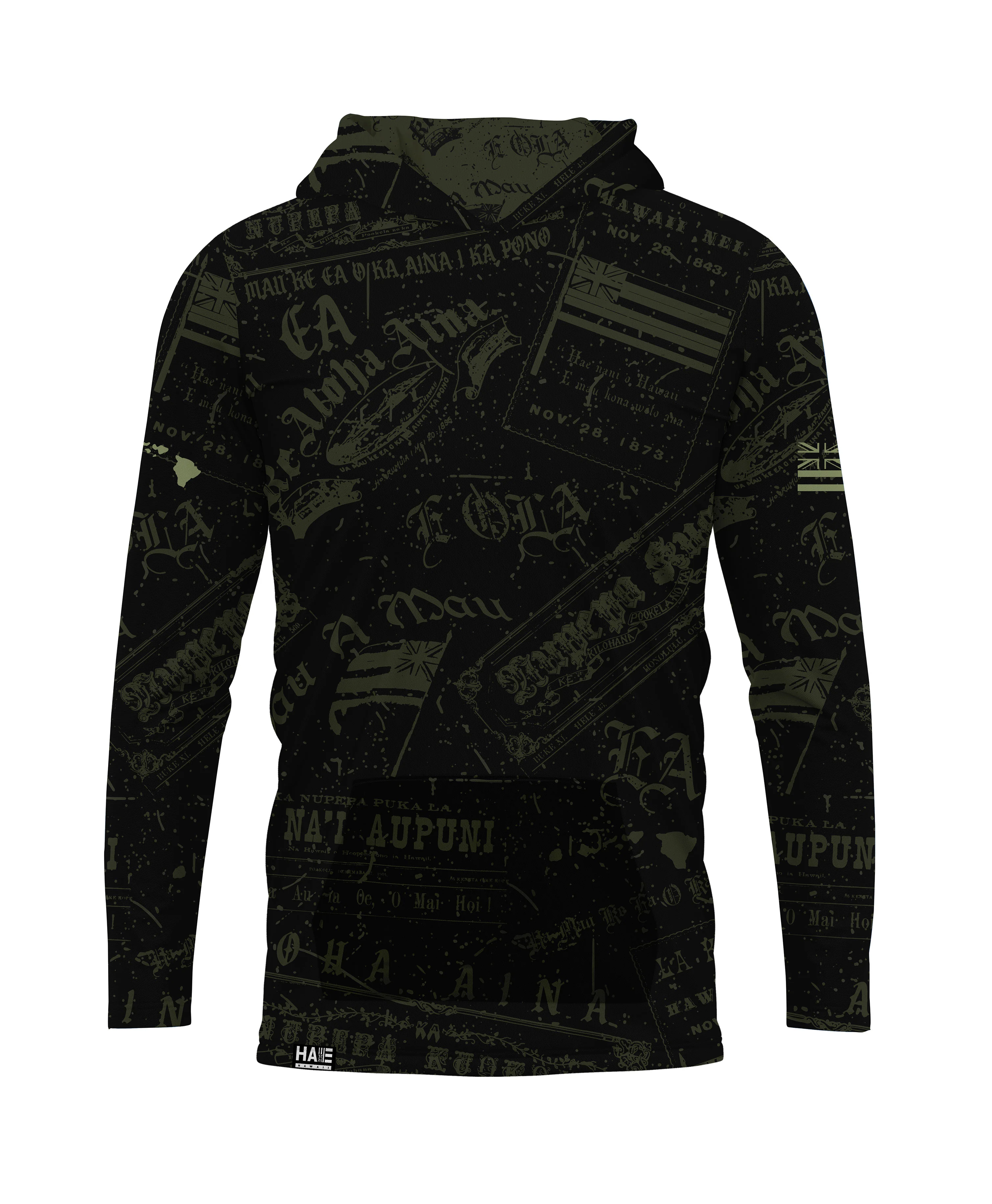 Nupepa Olelo Hawaii Hooded Long Sleeve Drifit Black - Image 4