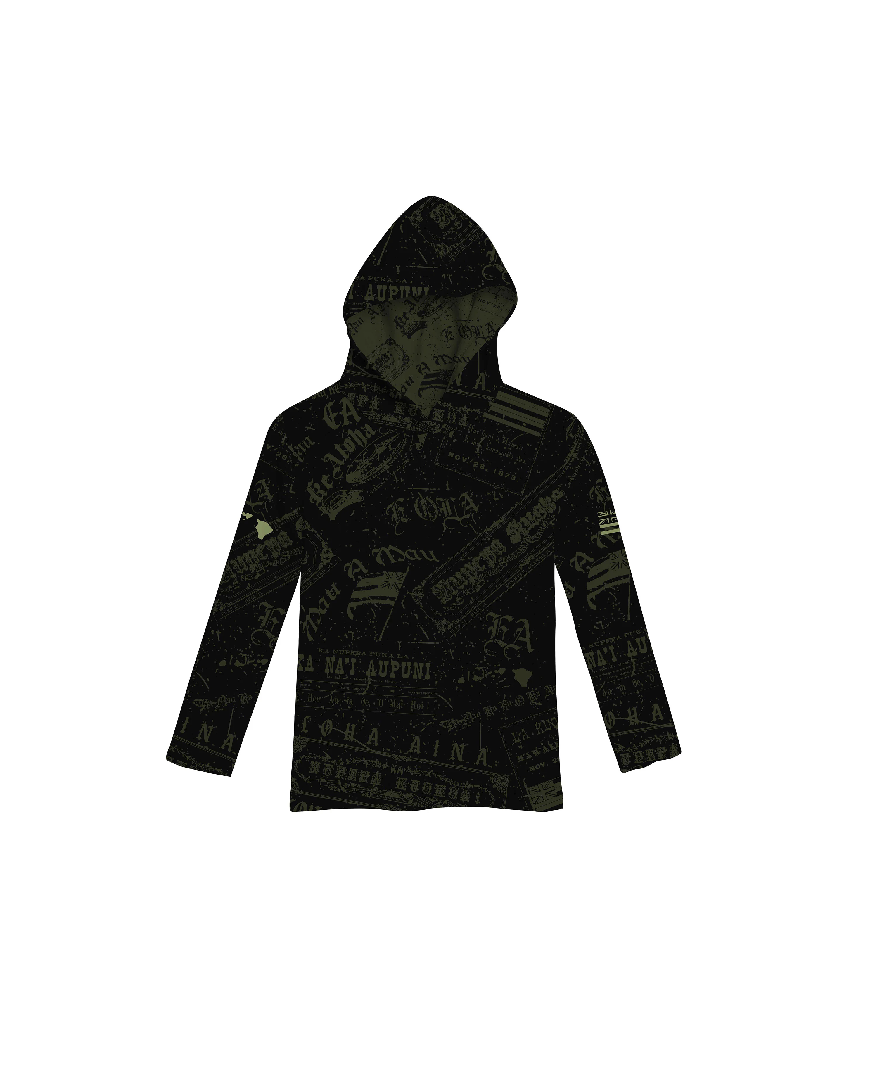 Nupepa Olelo Hawaii Toddler Hooded Long Sleeve Drifit Black