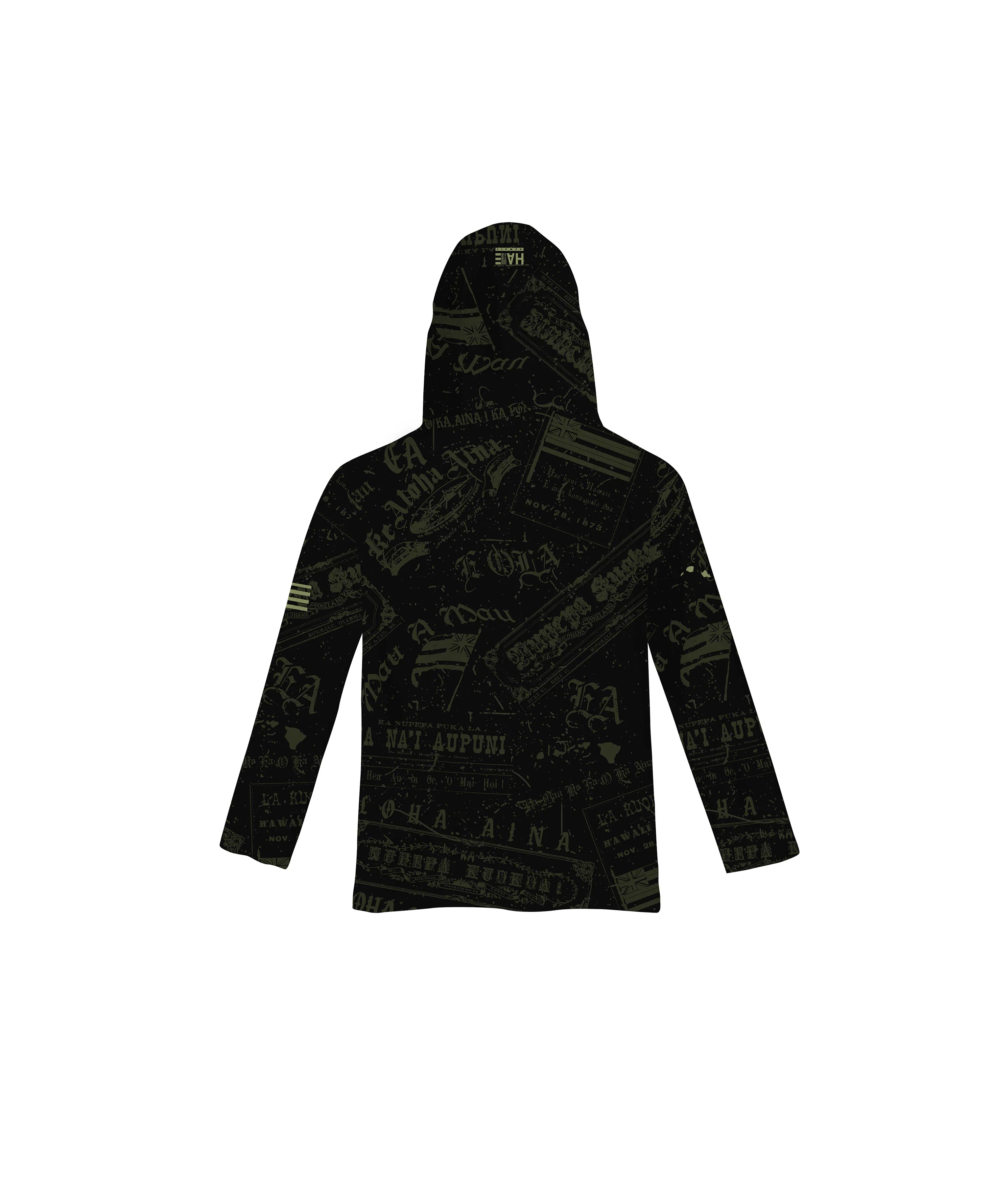 Nupepa Olelo Hawaii Toddler Hooded Long Sleeve Drifit Black - Image 2