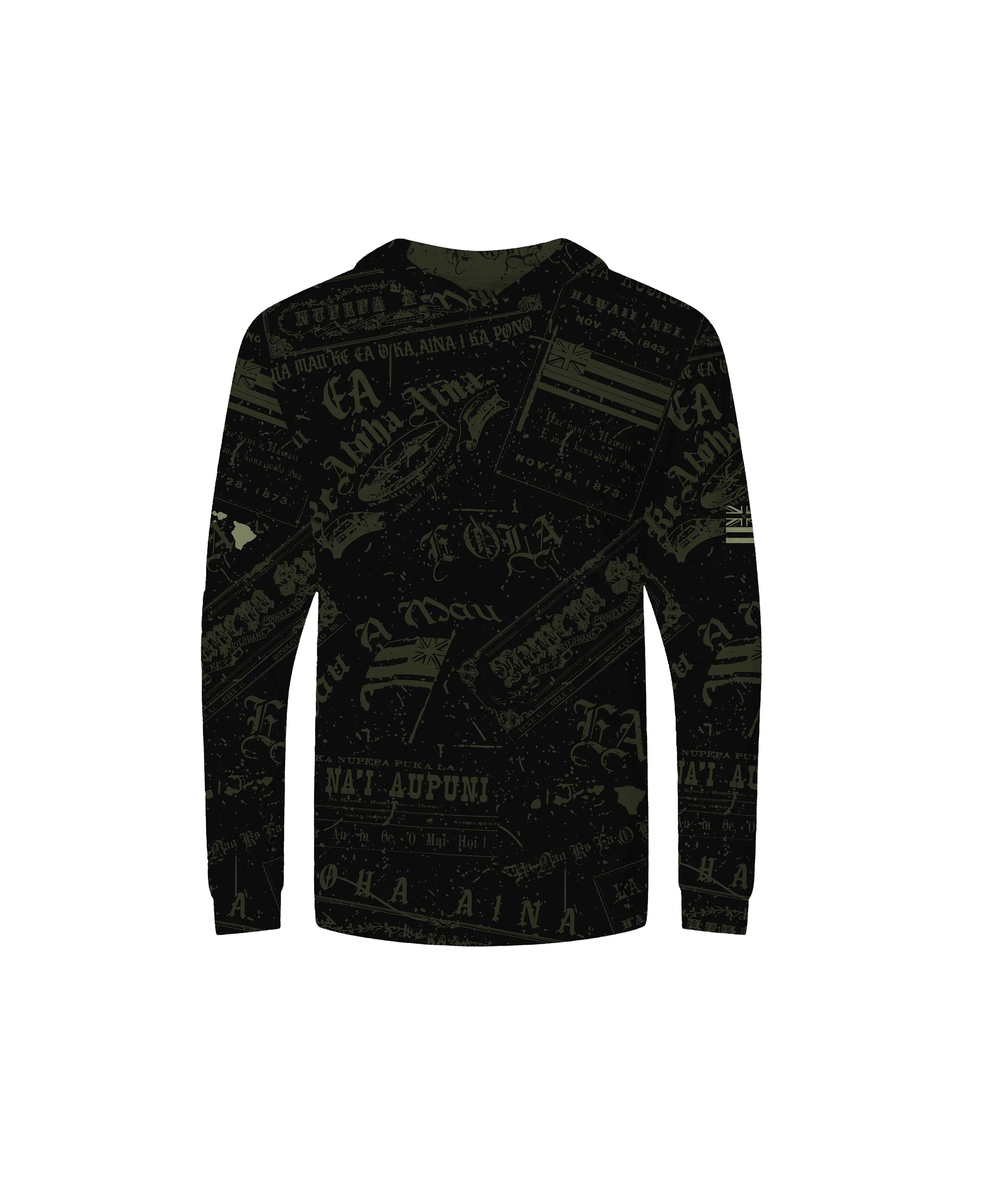 Nupepa Olelo Hawaii Youth Hooded Long Sleeve Drifit Black