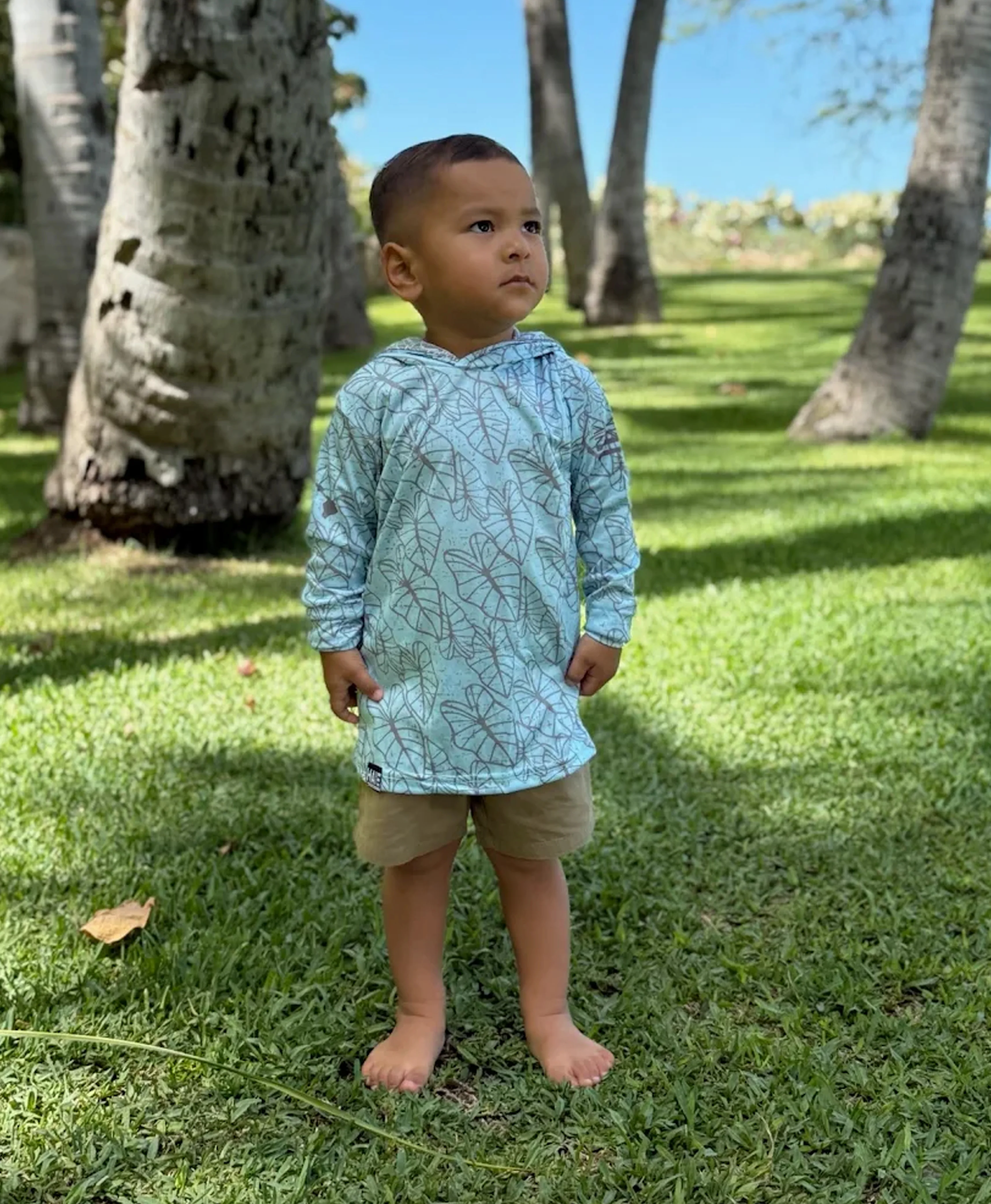 Oha Kalo Toddler Hooded Long Sleeve Drifit Seafoam Gray