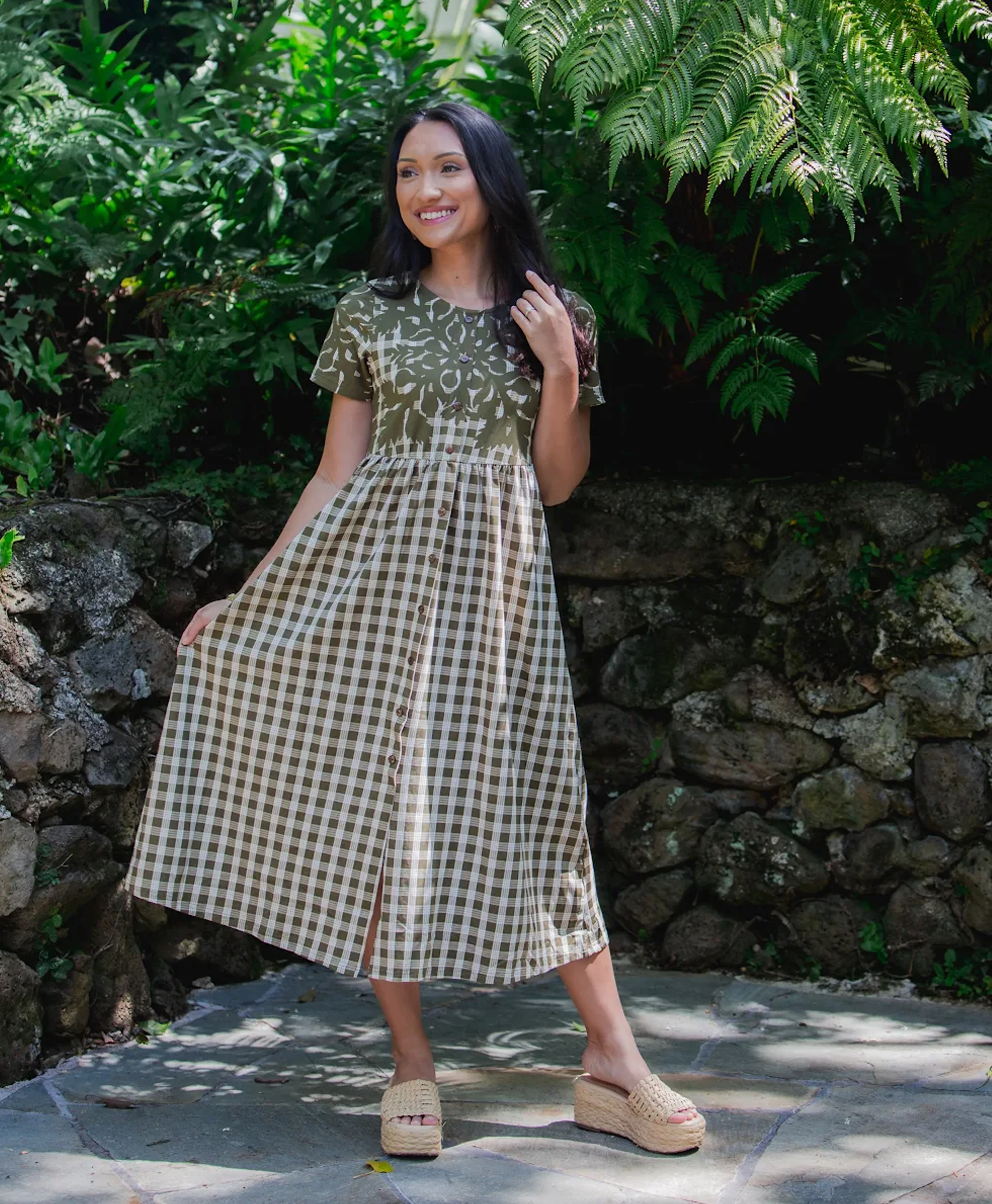 Palaka Kuiki Aulani Midi Dress Olive - Image 2
