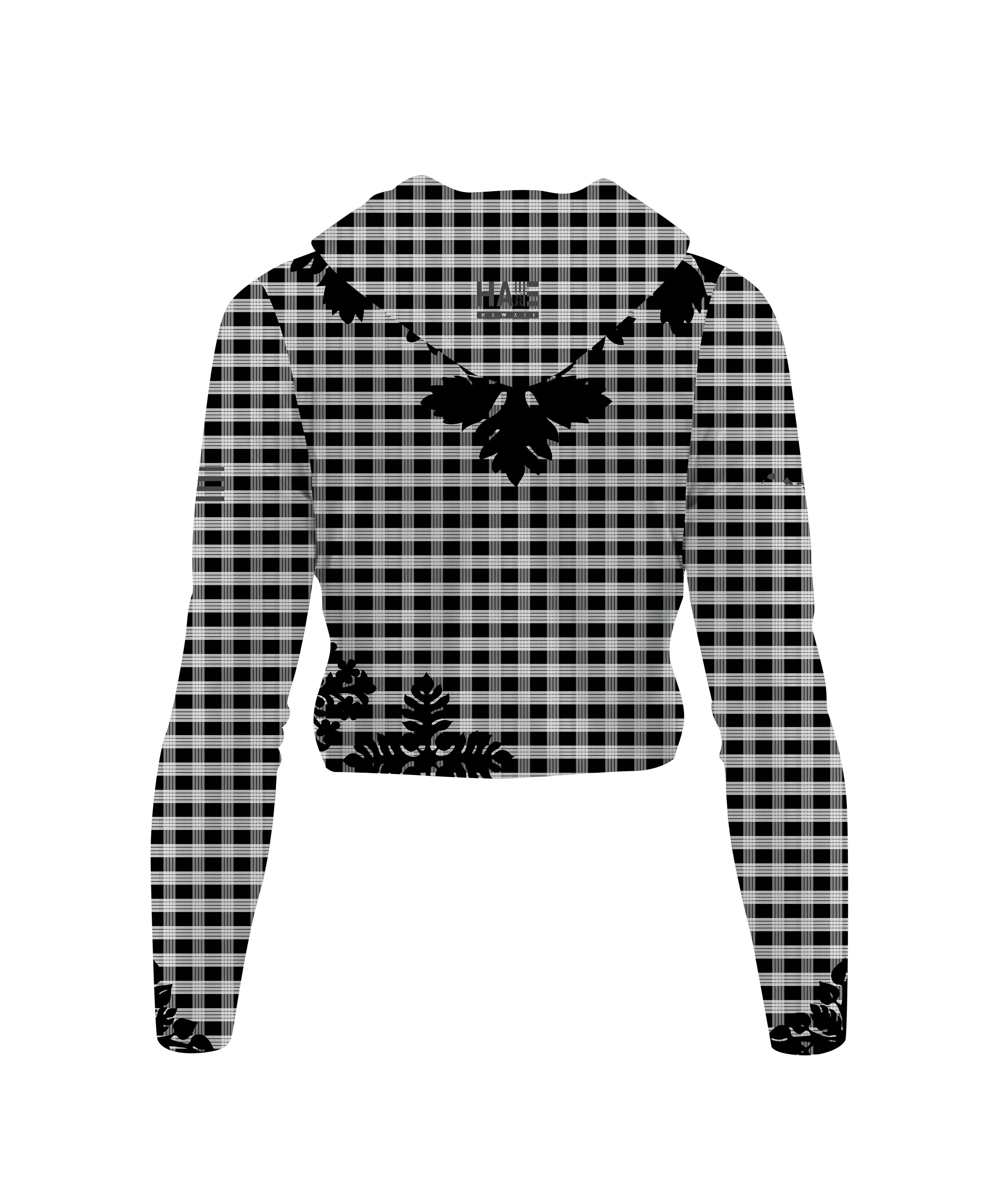 Palaka Kuiki Wahine V-Neck Hooded Crop Longsleeve Drifit Black - Image 7